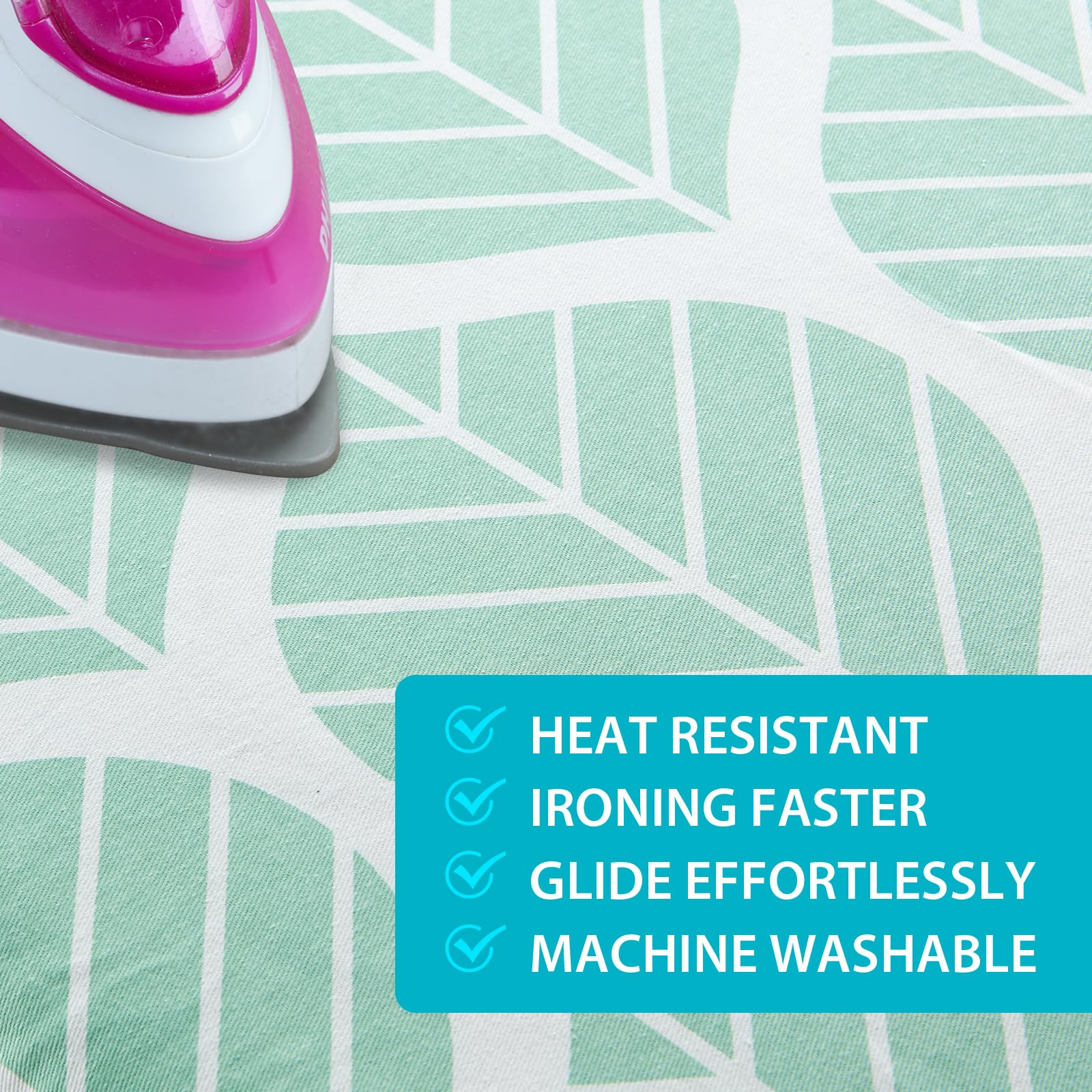 Wide Ironing Board Cover and Pad 18 x 49 inch Heat Reflective with Hook and Loop Fasteners