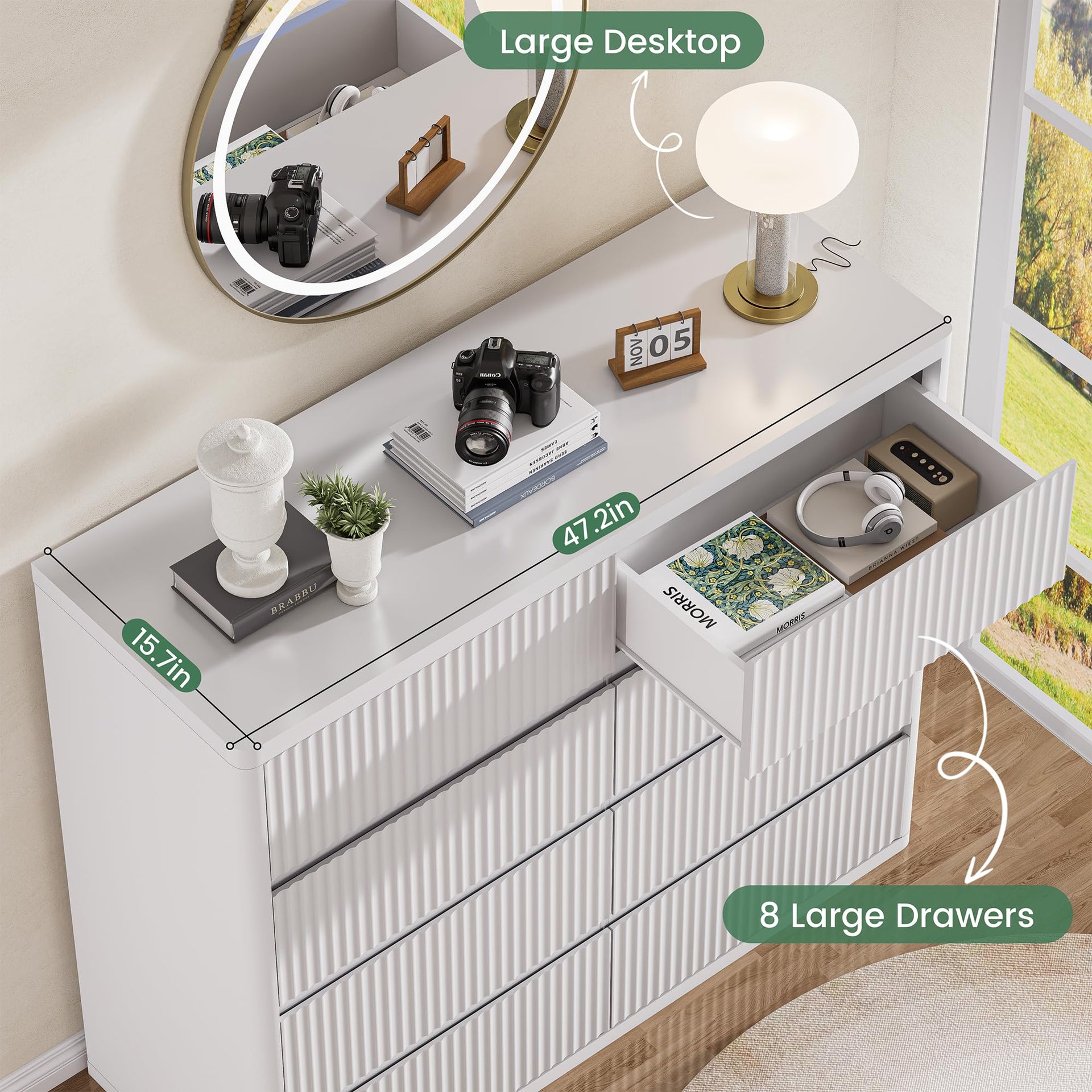 White 8 Drawer Dresser for Bedroom