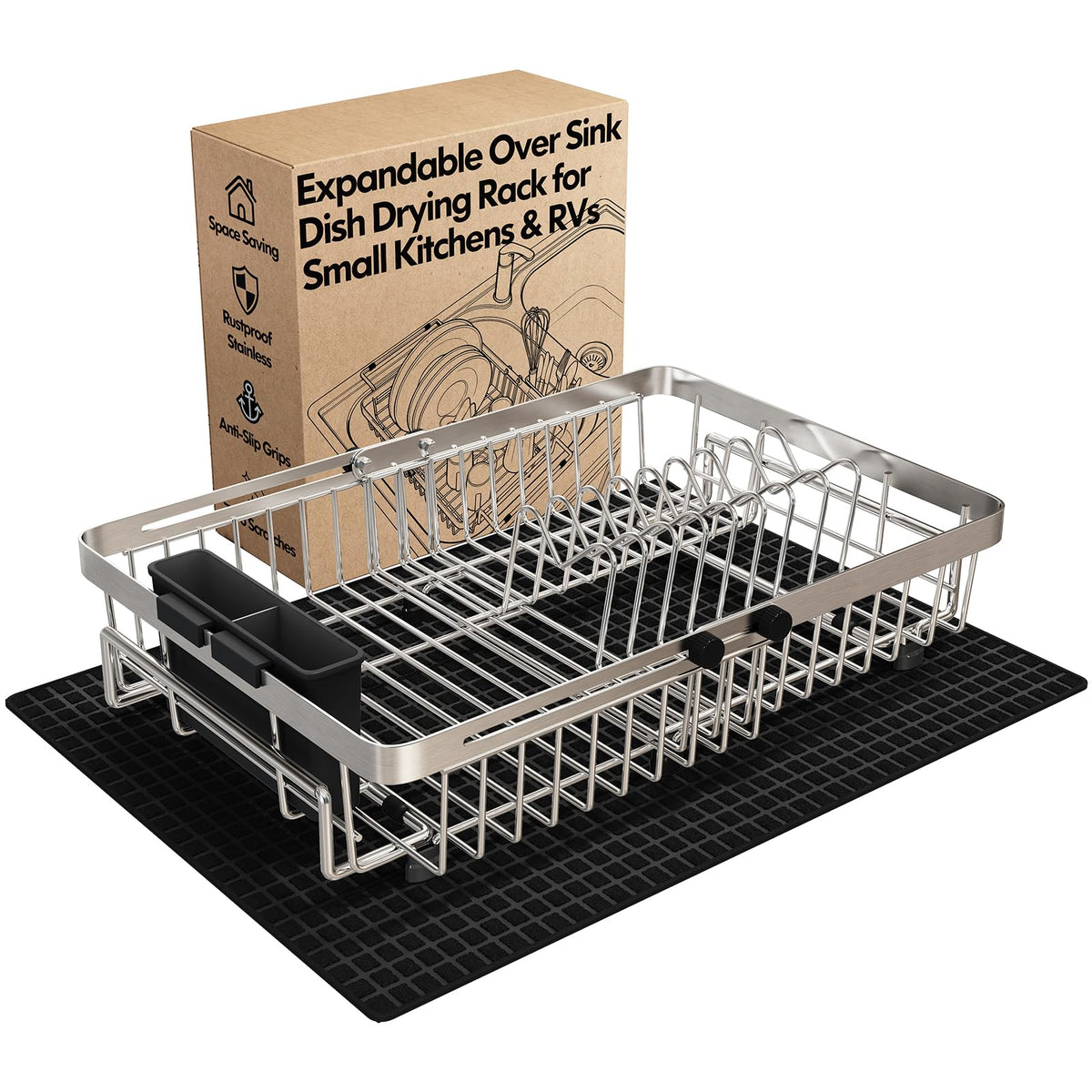 Dish Drying Rack Over The Sink with Utensil Holder
