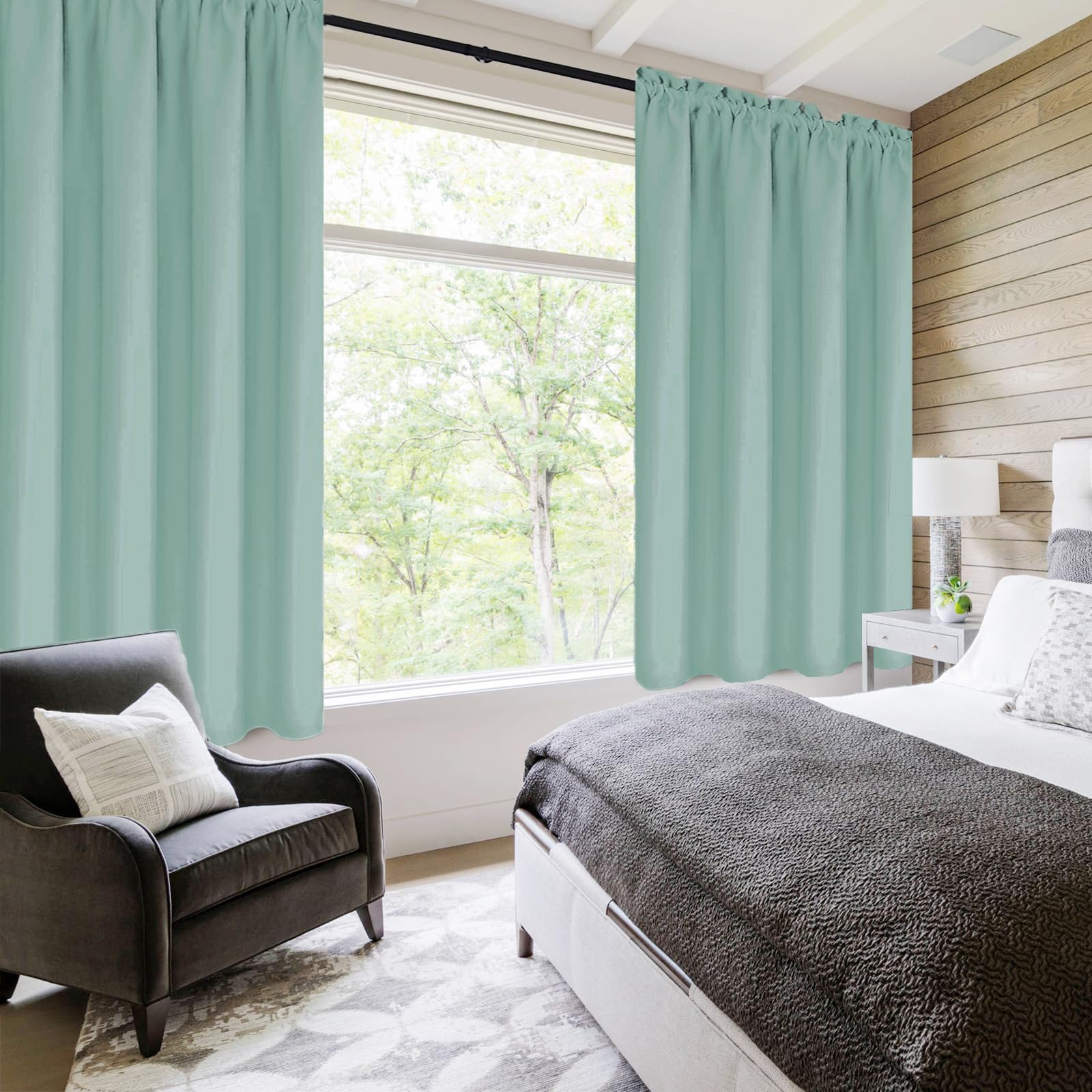 Blackout Curtains for Bedroom 42 x 63 Inch Long Sage Green 2 Panels (2 Count)