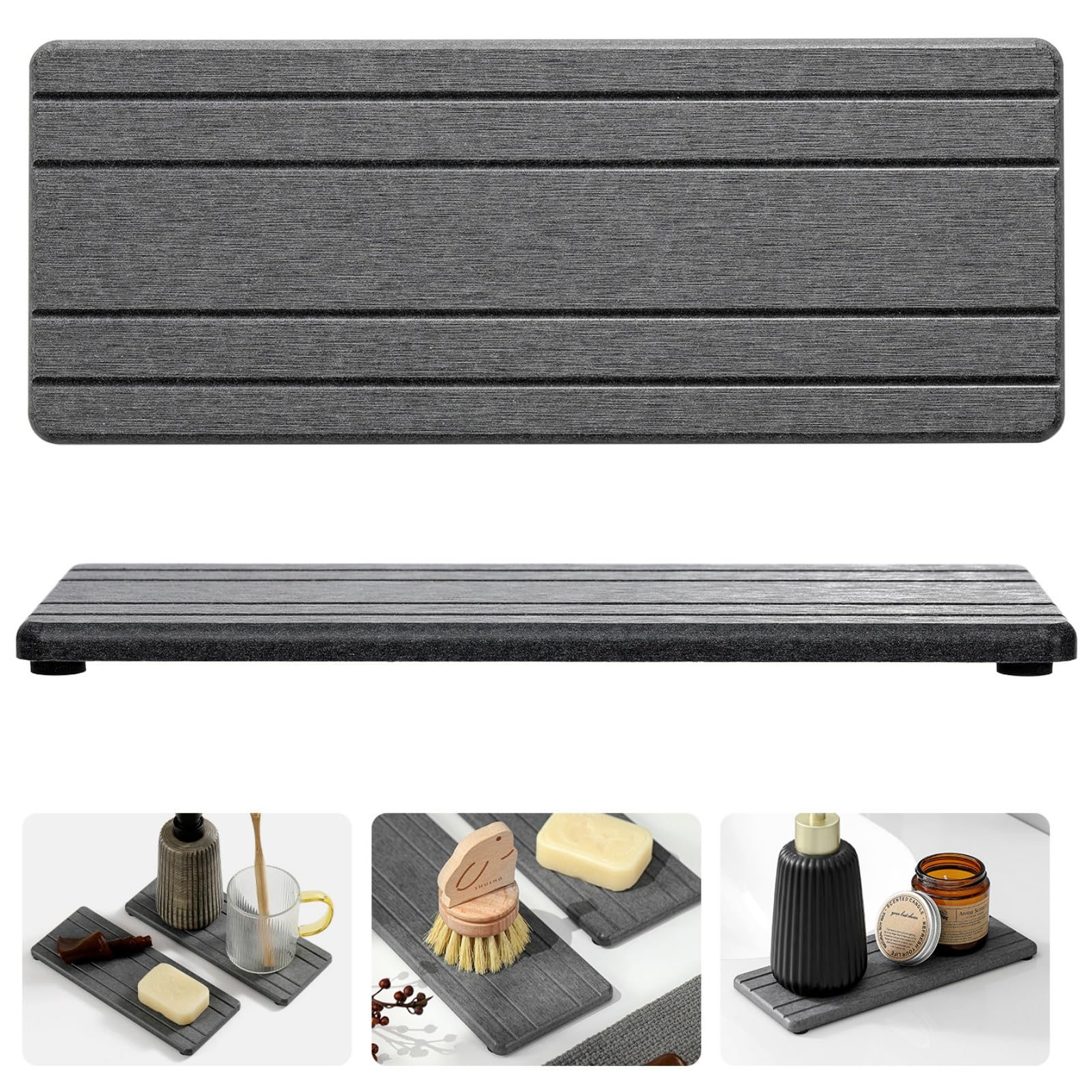 2PCS Diatomite Quick Stone Drying Tray Mat For Bathroom & Kitchen Counter (2 Count)
