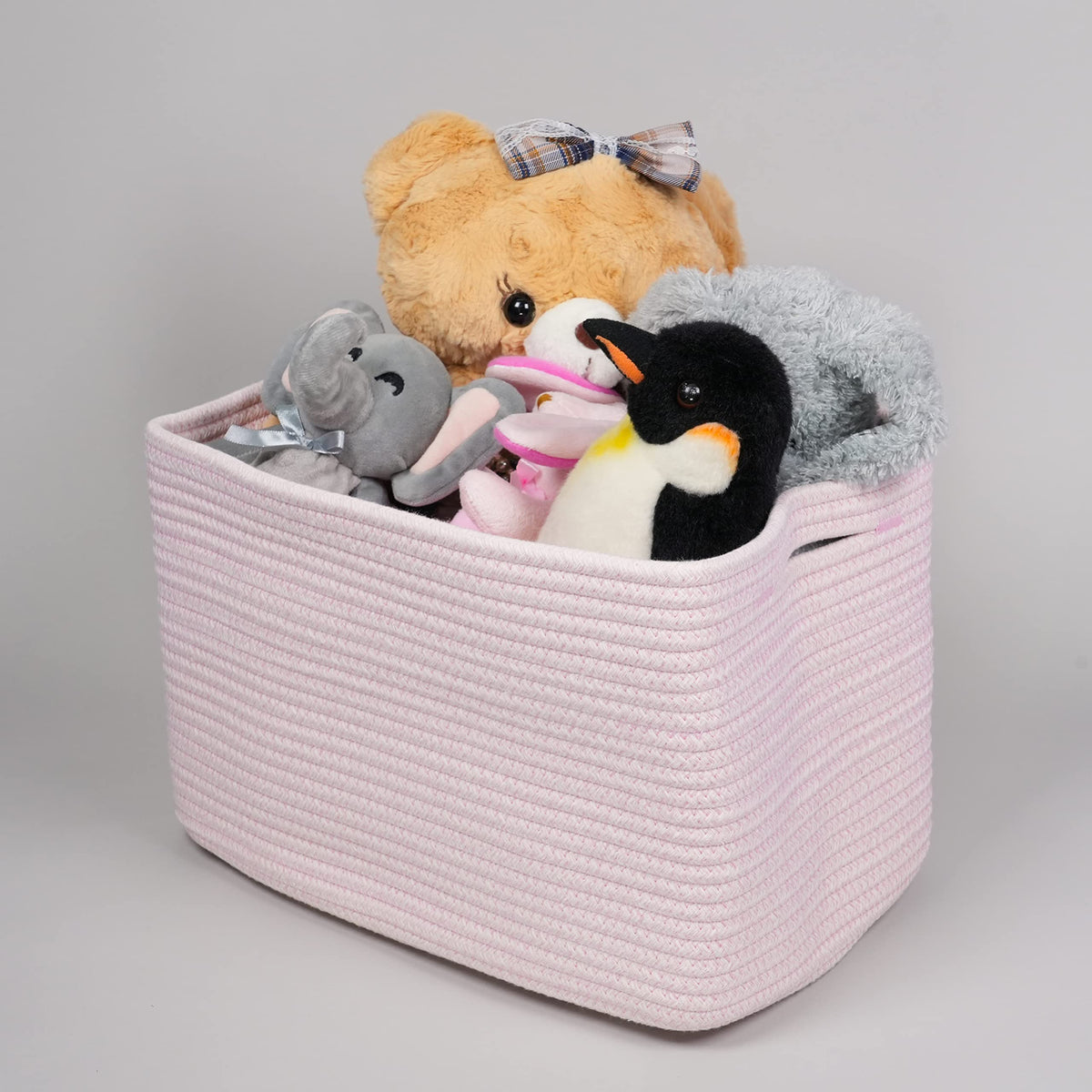Woven Cotton Rope Storage Baskets 15x10x9.3" 3 Pack Light Pink