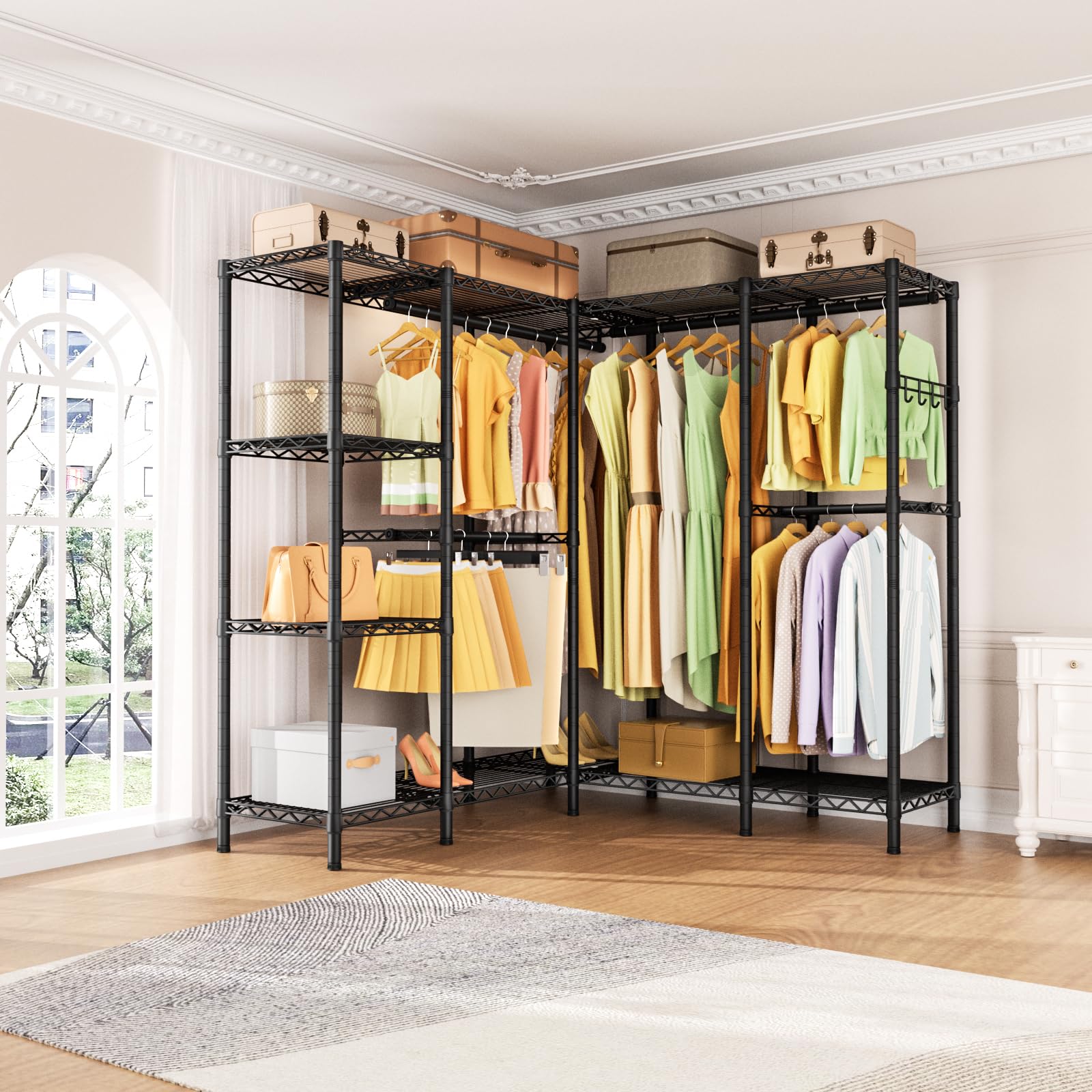 Heavy Duty Clothes Rack Metal Wardrobe with Adjustable Wire Shelves