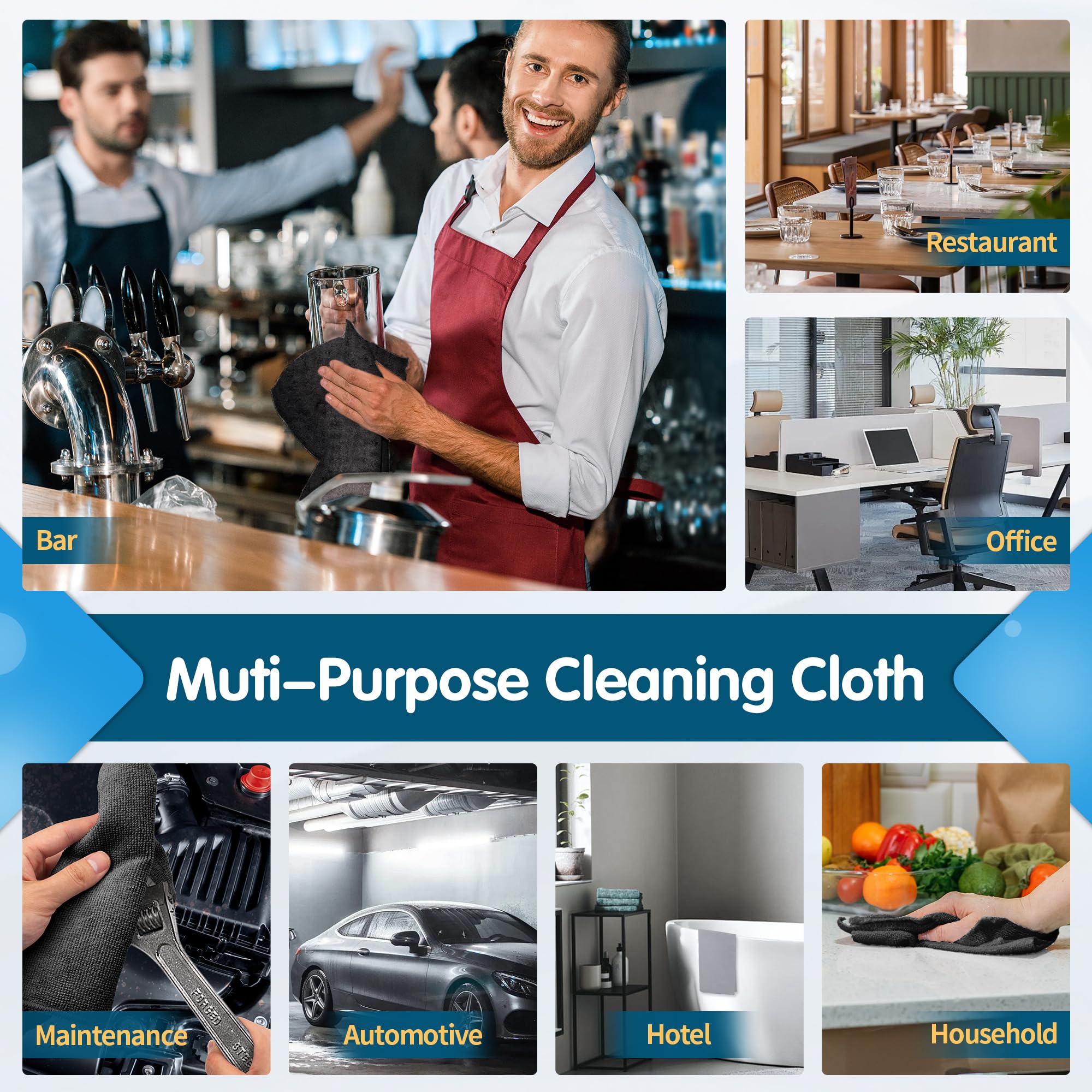 Black Microfiber Cleaning Cloth (8 Count)