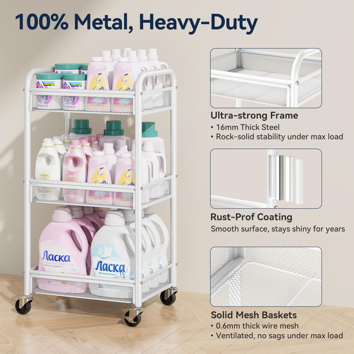 3 Tier Metal Rolling Cart