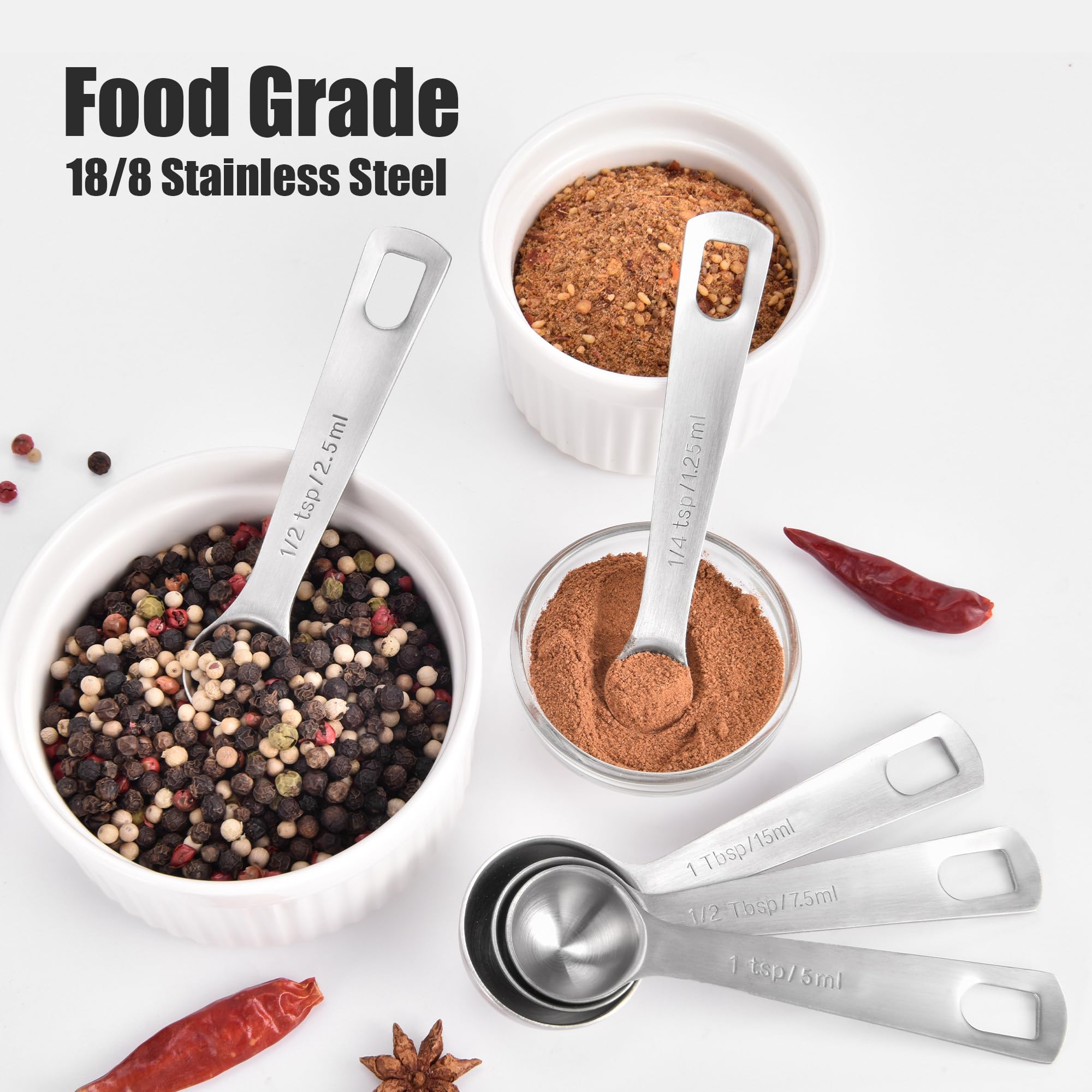 18 8 Stainless Steel Measuring Spoons with Engraved Metric (6 Count)