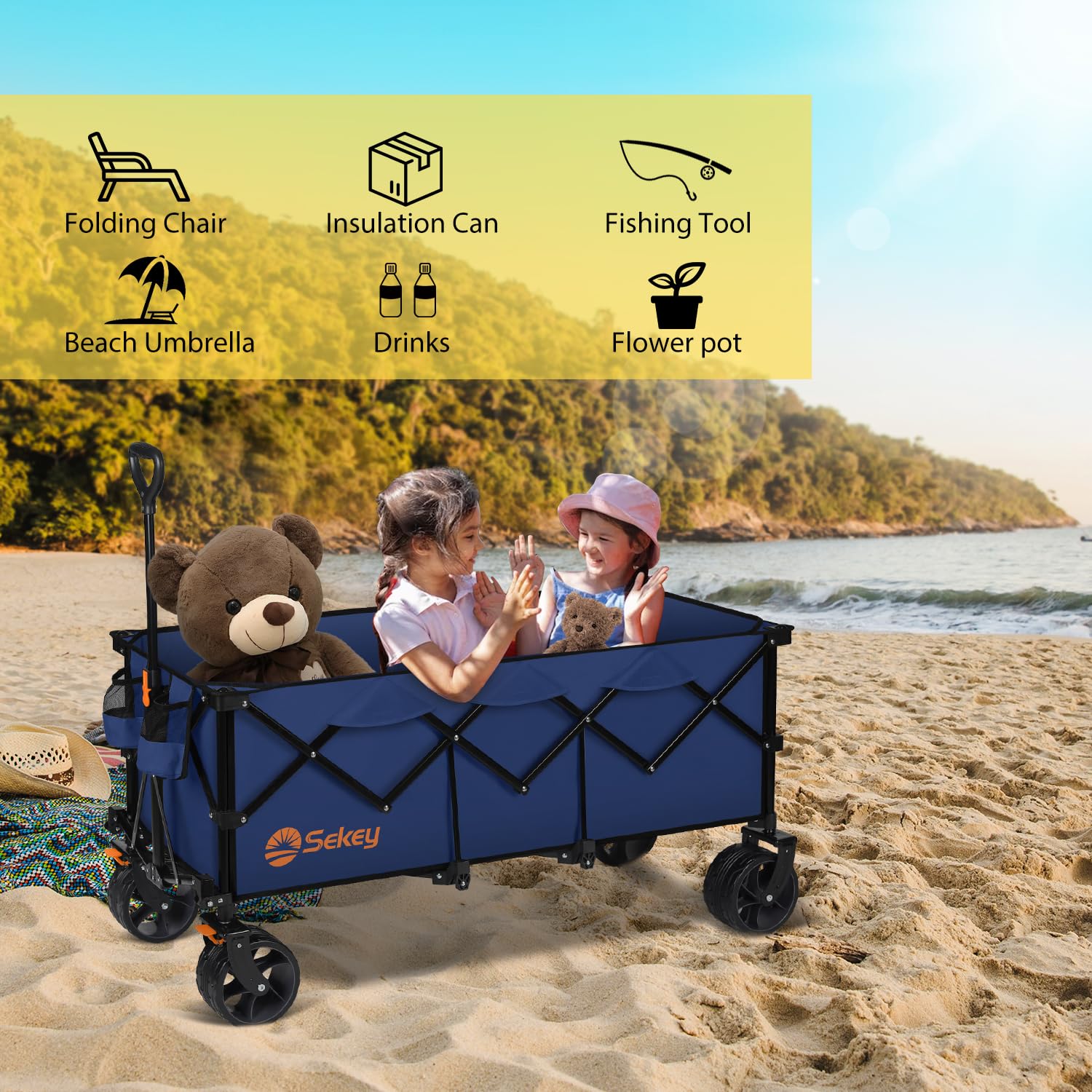 Extended Collapsible Foldable Wagon with 660lbs Weight Capacity