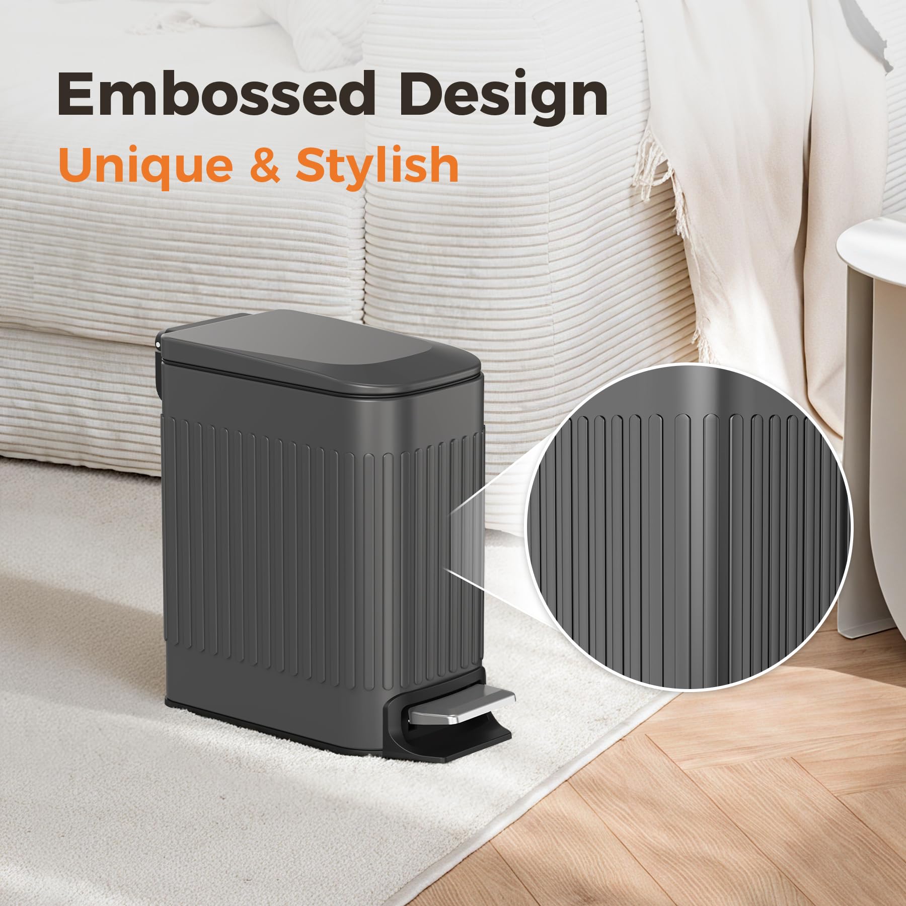 Small 1.6 Gallon Stainless Steel Trash Can with Removable Inner Bucket