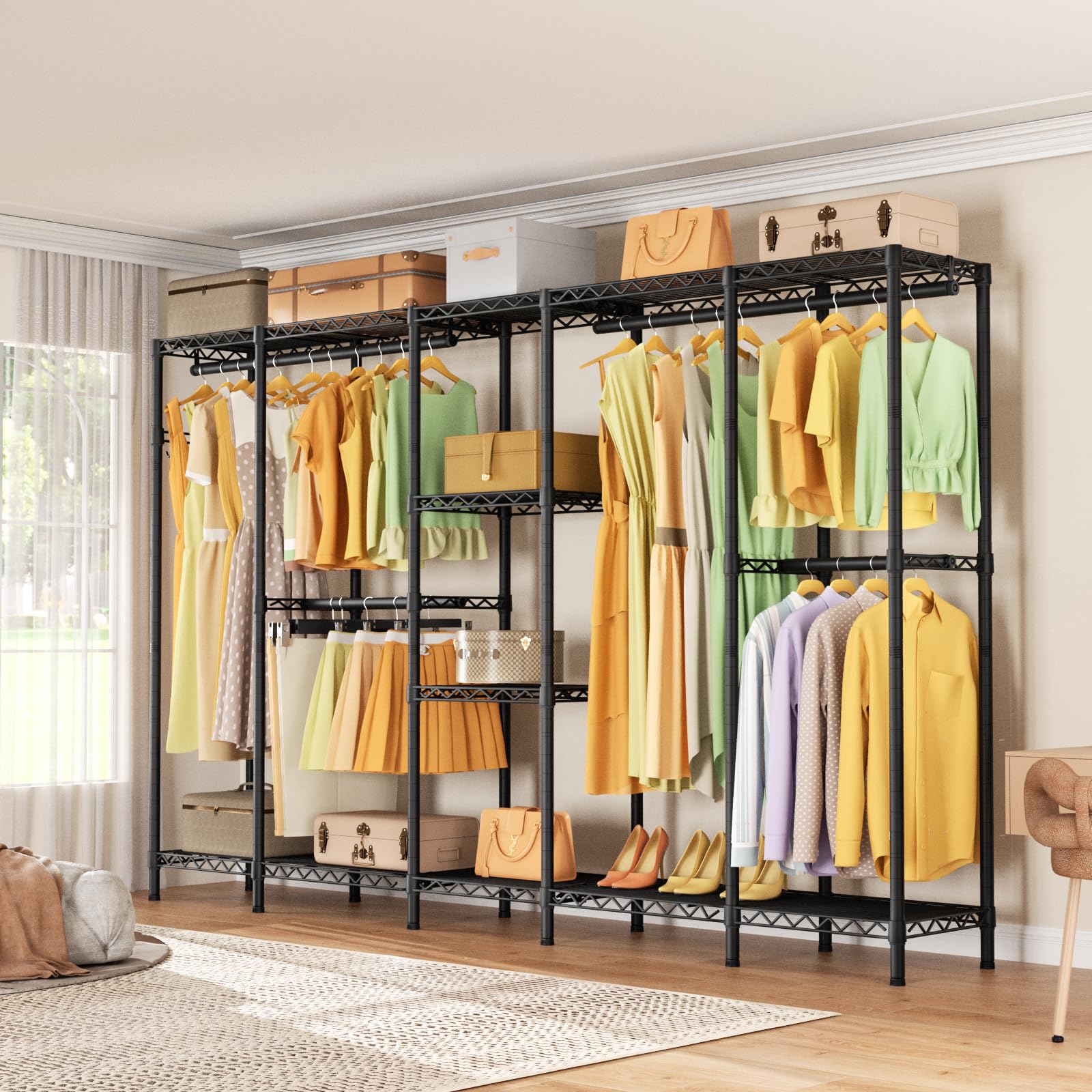 Heavy Duty Clothes Rack Metal Wardrobe with Adjustable Wire Shelves