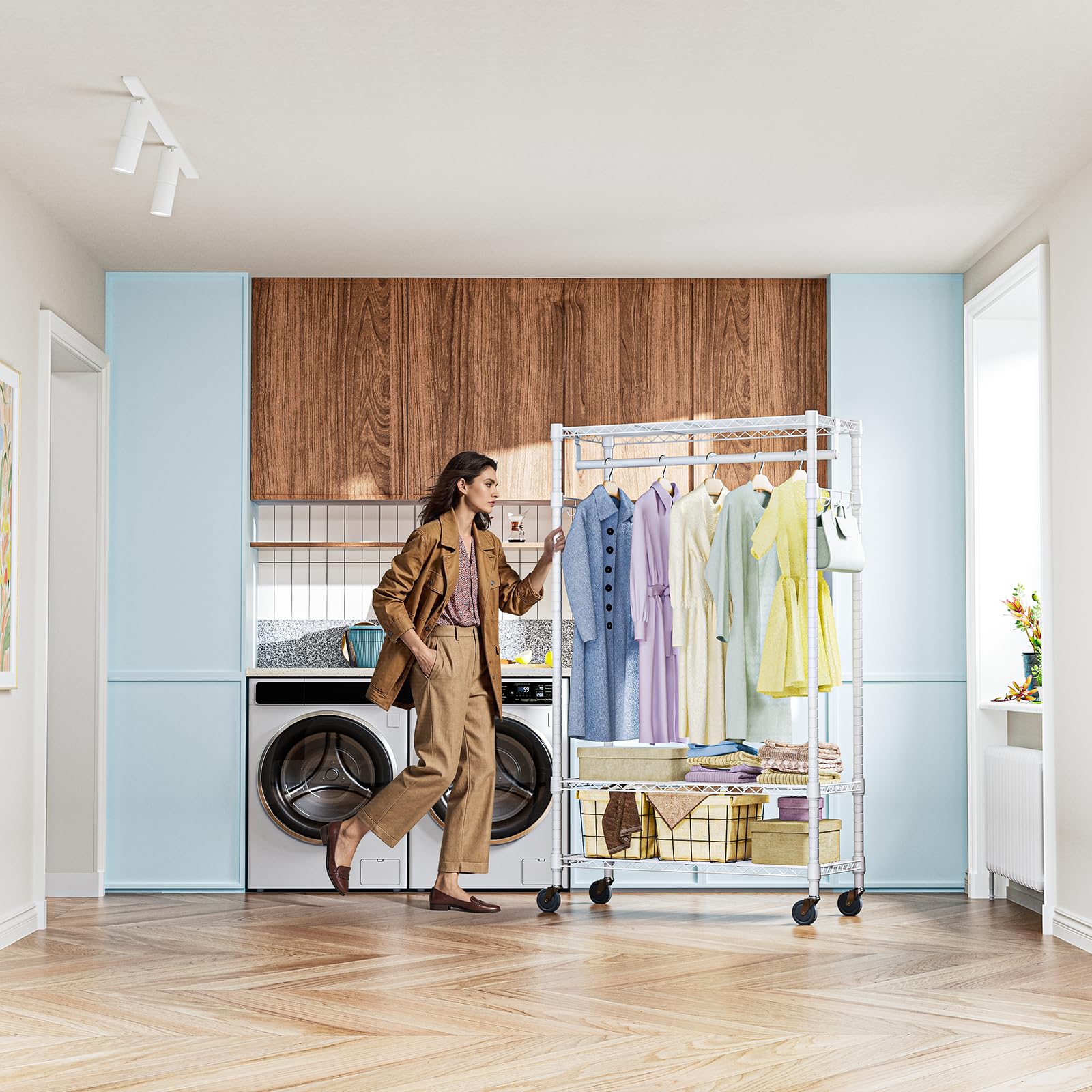 Heavy Duty Rolling Garment Rack Wire Clothes Rack for Hanging Clothes