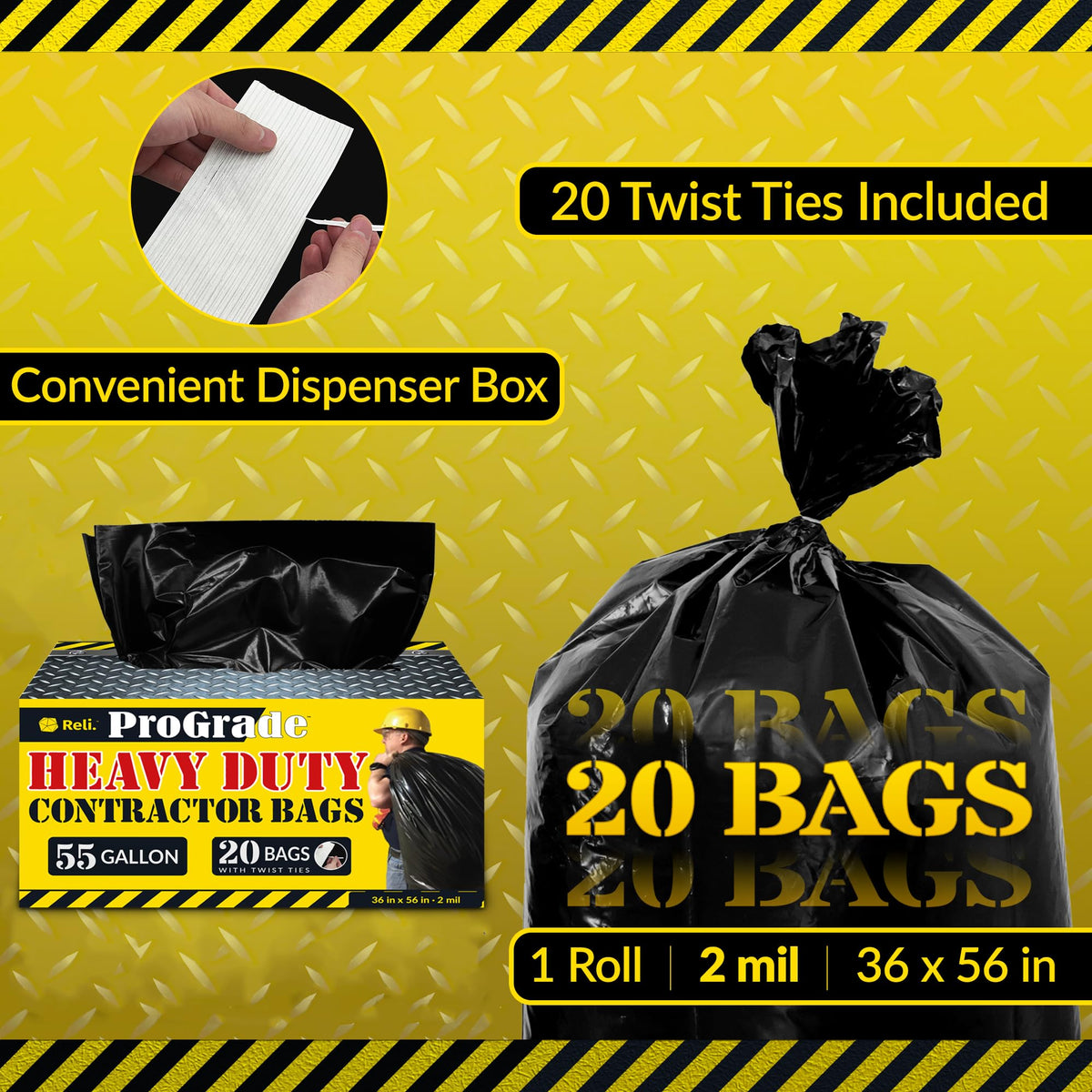 Contractor Garbage Bags 55 Gallon (20 Count)