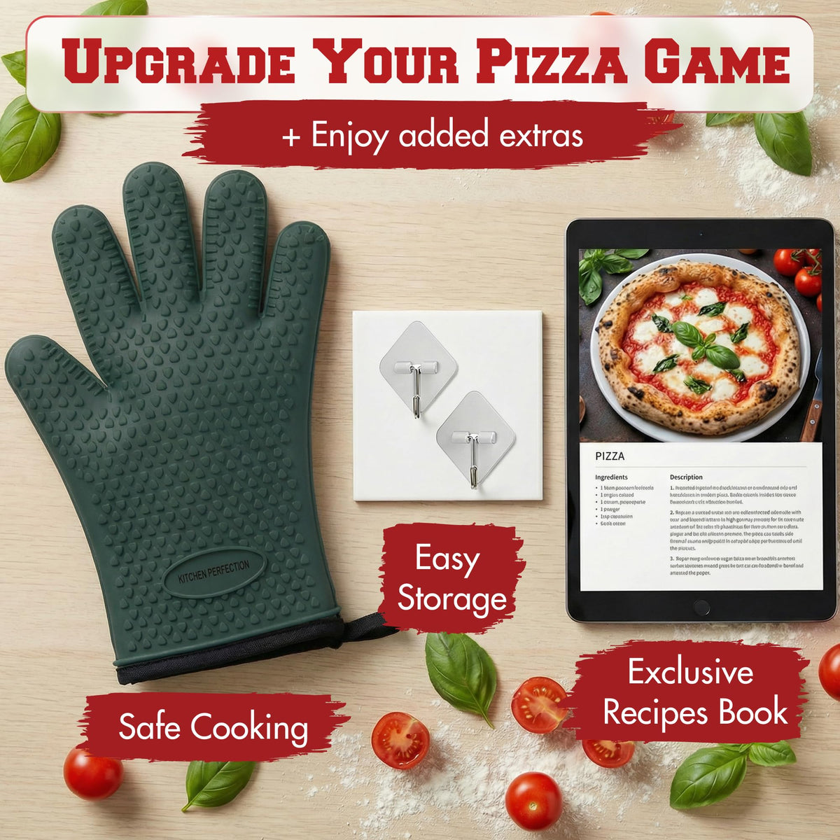 XL Silicone Pizza Oven Gloves Heat Resistant Oven Mitts