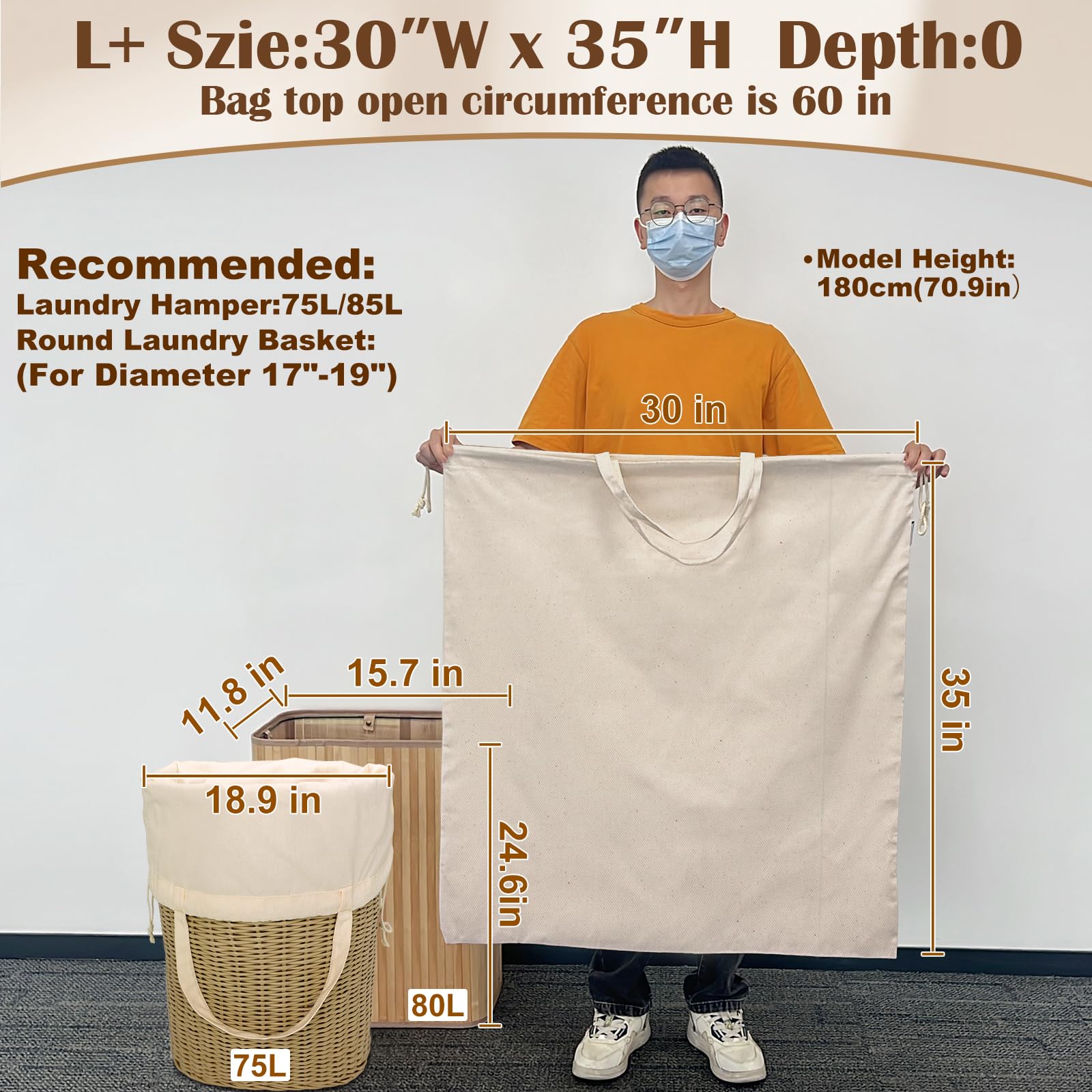 Cotton Canvas Laundry Bag 30"Wx 35"H
