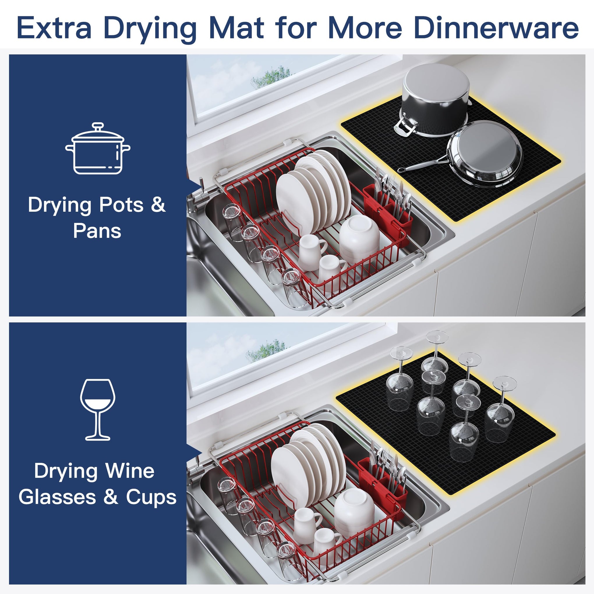 Red Dish Drying Rack in Sink with Mat