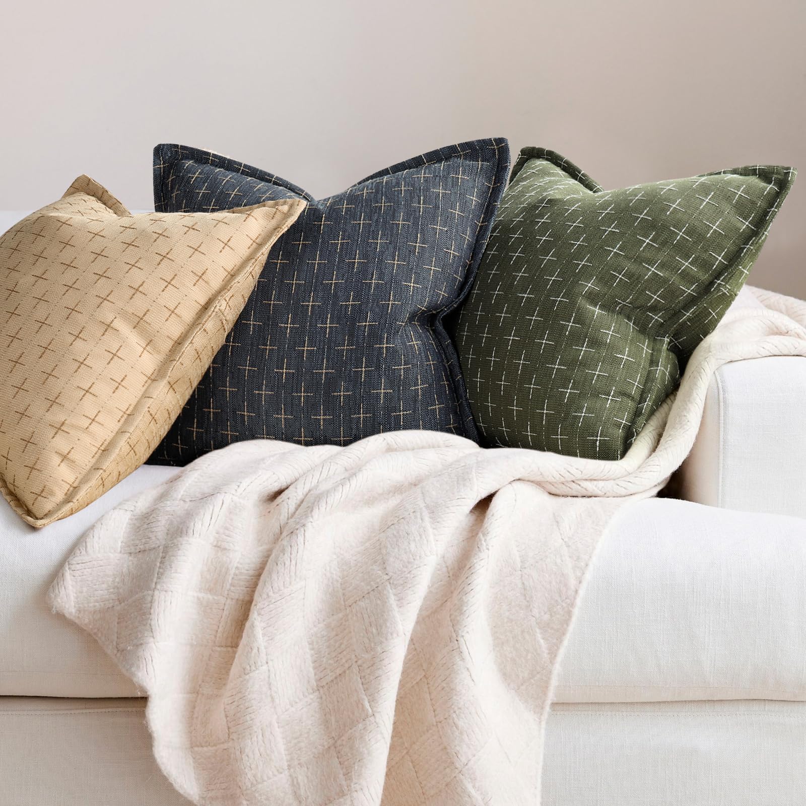 12x20 Pillow Covers Set of 2 Soft Polyester Textured Lumbar Pillow Covers with Stylish Flange Edge Cozy Farmhouse Throw Pillows for Couch Bed Sofa Living Room (2 Count)