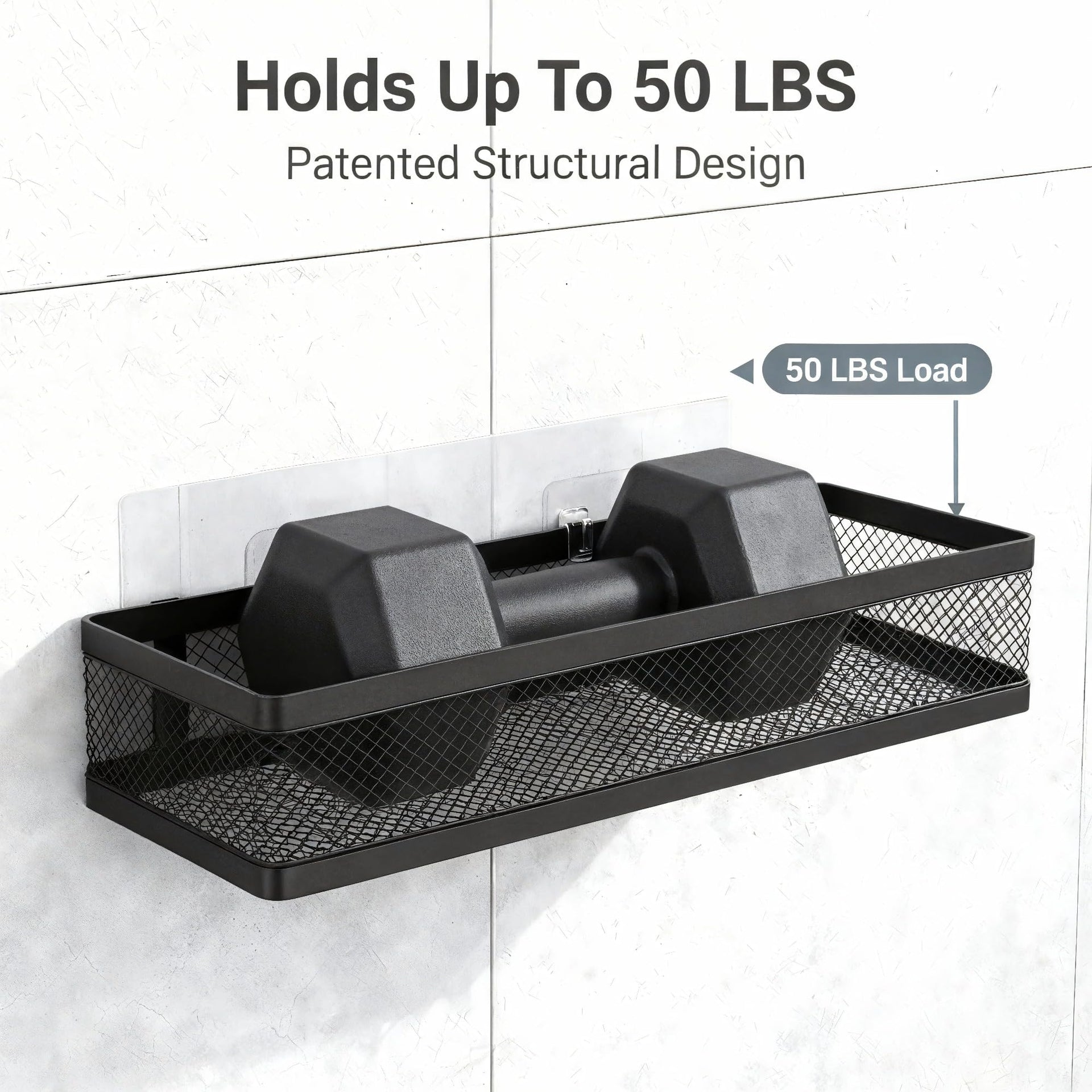 5-in-1 16.5" Extra Long Slim Wall Mount Wrapped Mesh Kitchen Organizer & Shower Caddy Kit, with Paper Towel Holder, Utensil Holder, Soap Dish, Holds 50LBS - Matte Black, Netting