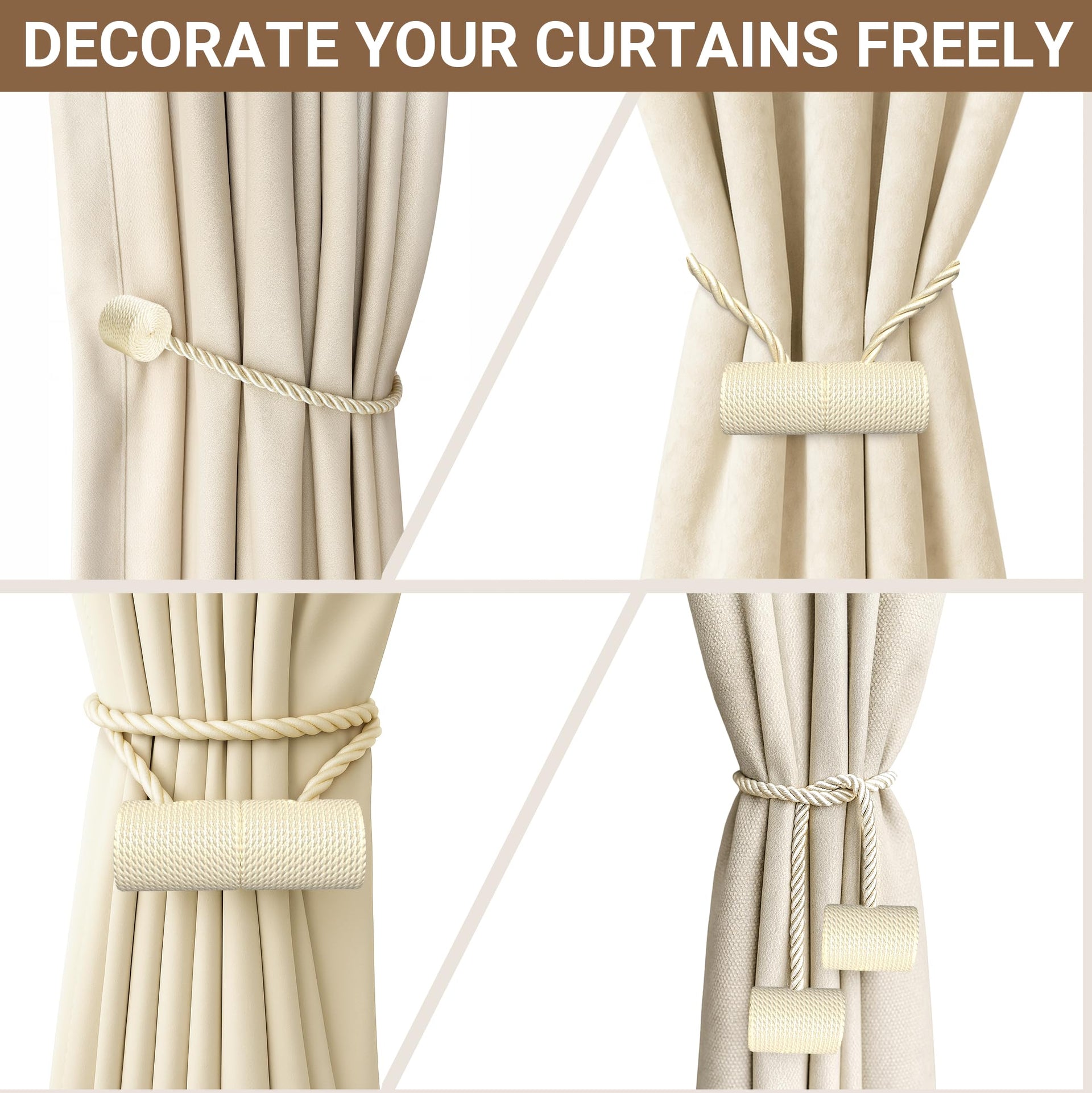 Magnetic Curtain Tiebacks Beige 4pcs (4 Count)