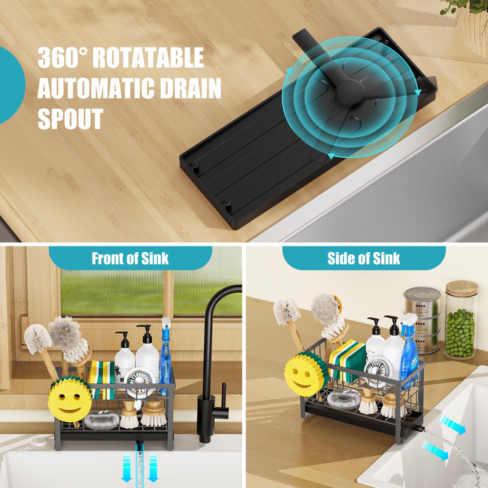 Sponge Holder for Kitchen Sink with Flexible Smiley Face