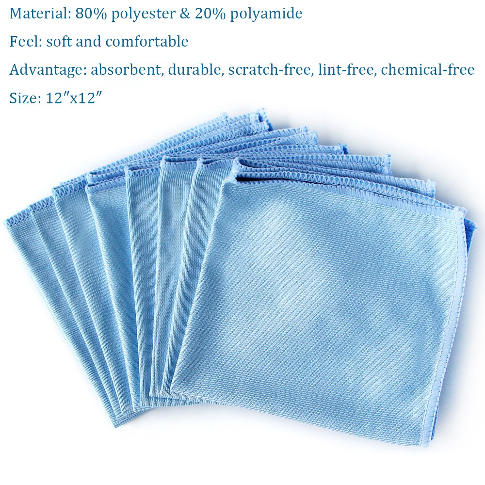 Auto Care Microfiber Glass Cleaning Cloths Towels for Windows Mirrors Windshield Computer Screen TV Tablets Dishes Camera Lenses Chemical Free Lint Free Scratch Free (8 Count)