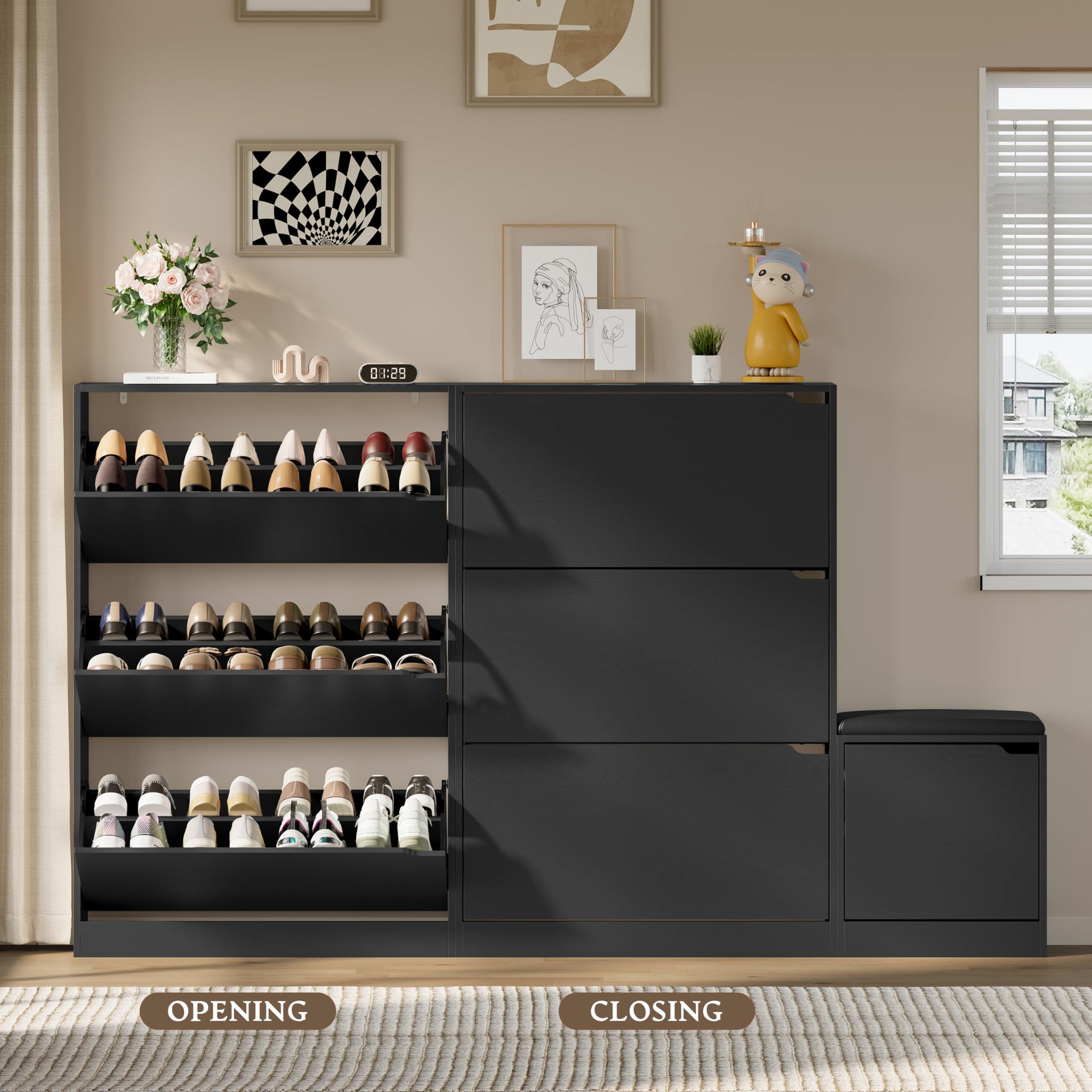 Shoe Cabinet with Bench and 3 Flip Drawers