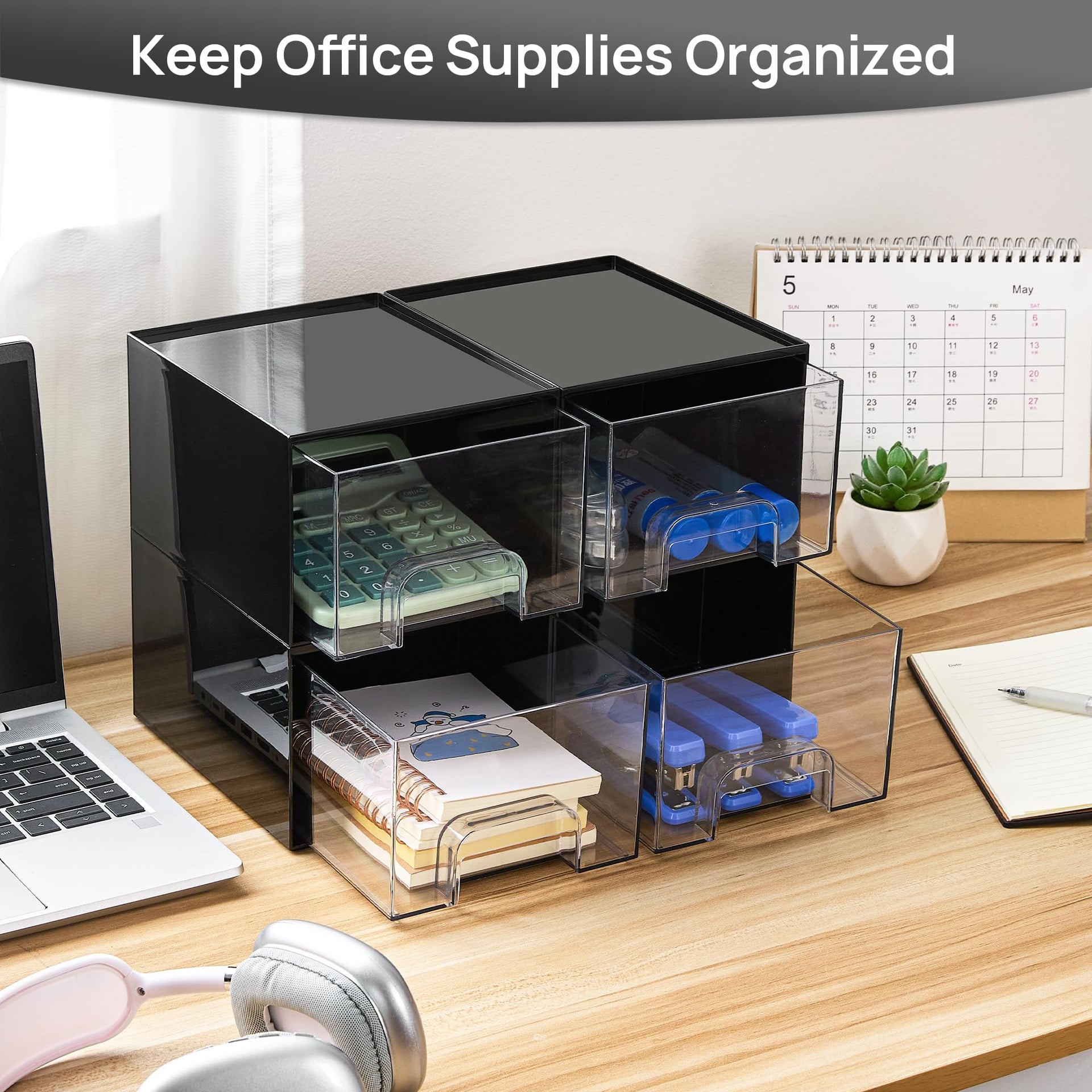 Black Small Stackable Storage Drawers for Cologne Organizer (4 Count)