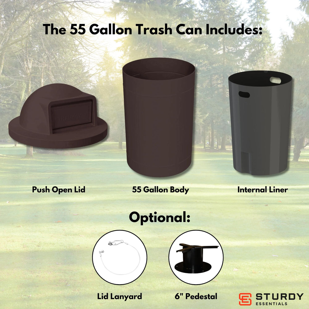 Campus Collection 55 Gallon Plastic Commercial Garbage Can with Push Lid