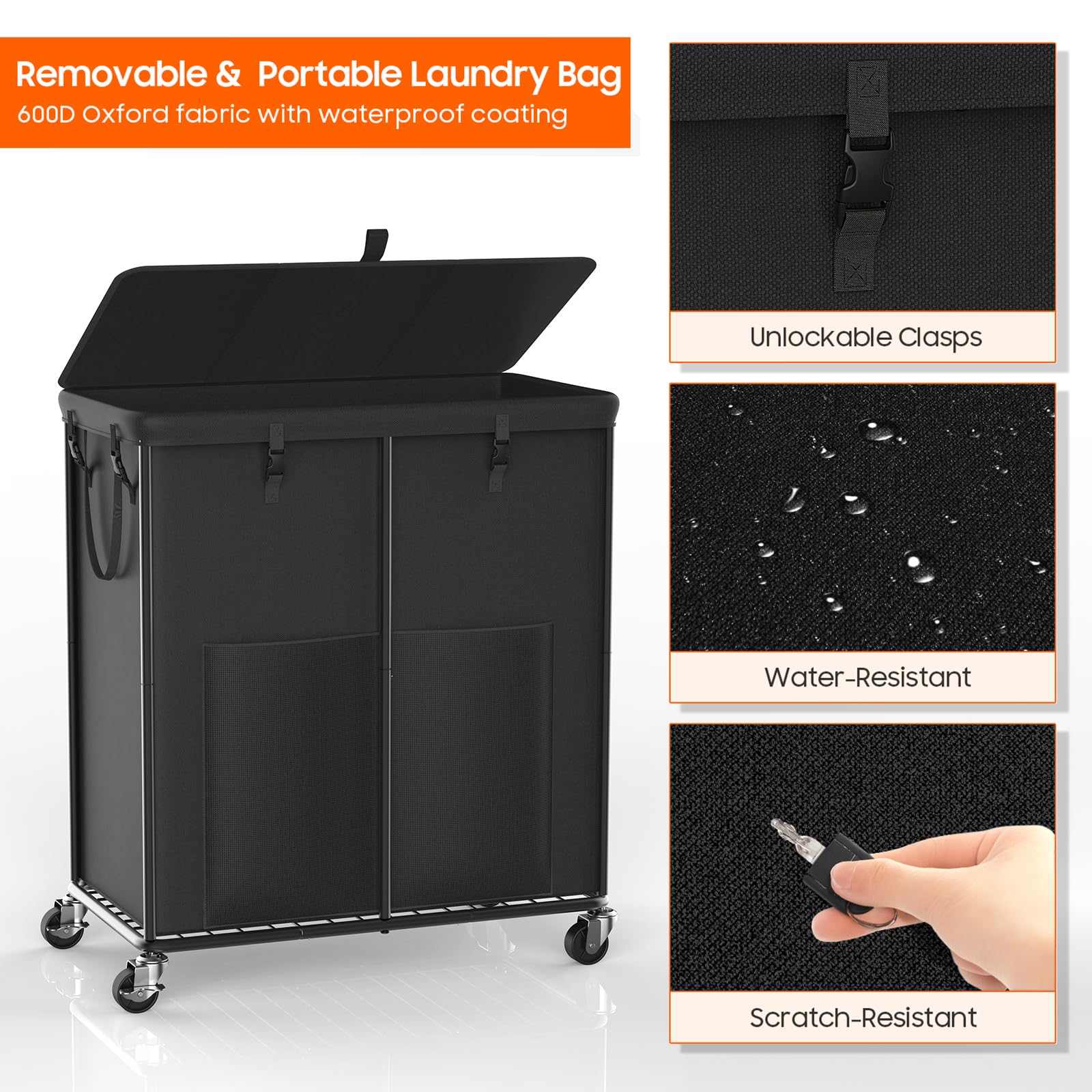 250L Laundry Hamper with Lid & Wheels