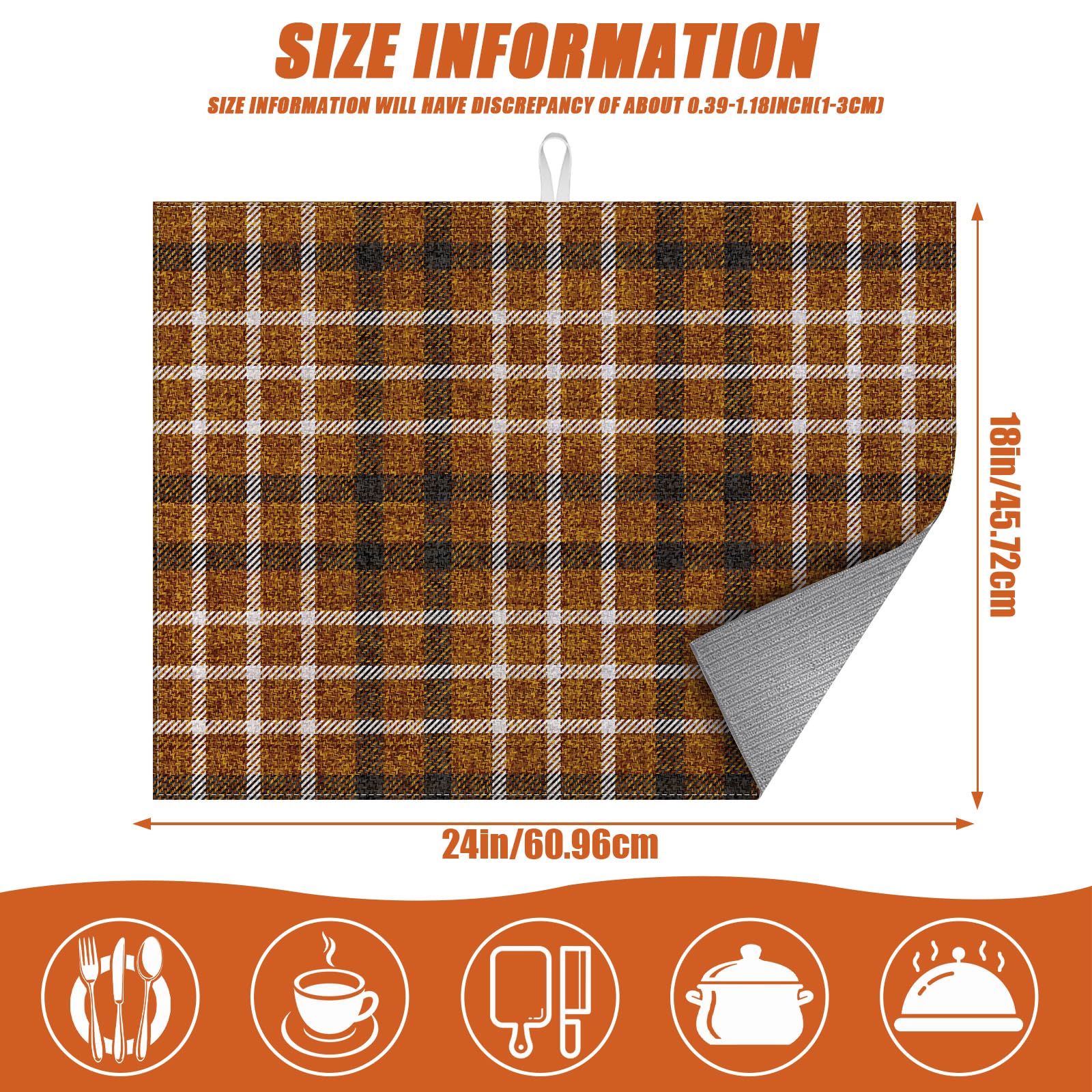 Brown Plaid Dish Drying Mat for Kitchen Counter Microfiber Absorbent Dish Kitchen Drying Mat Draining Reusable Washable for Dishes