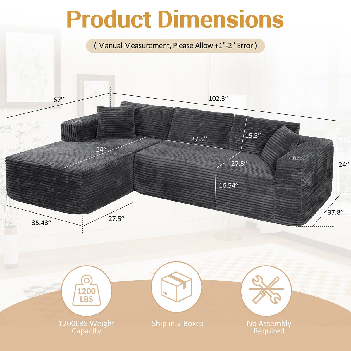 103" Modular Sectional Sofa for Small Spaces