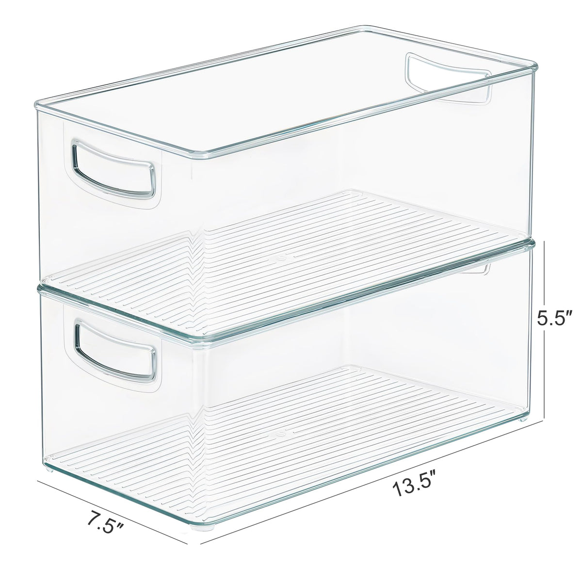 2 Pack Clear Freezer Organizer Bins Stackable Storage Bins with Side Handles for Kitchen Pantry Cabinet Organzation and Storage (2 Count)