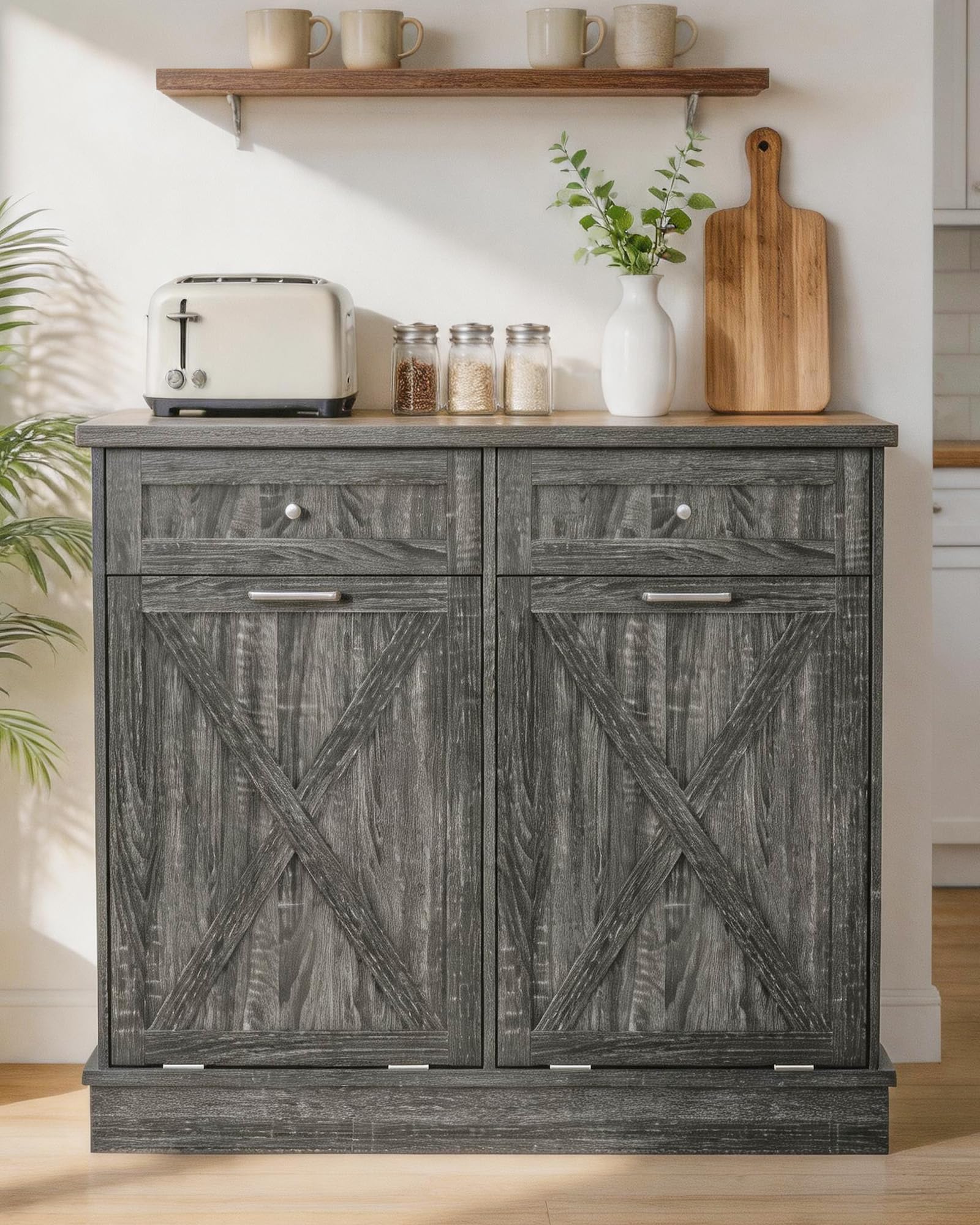 2x10 Gallon Tilt Out Trash Cabinet with Hideaway Drawers
