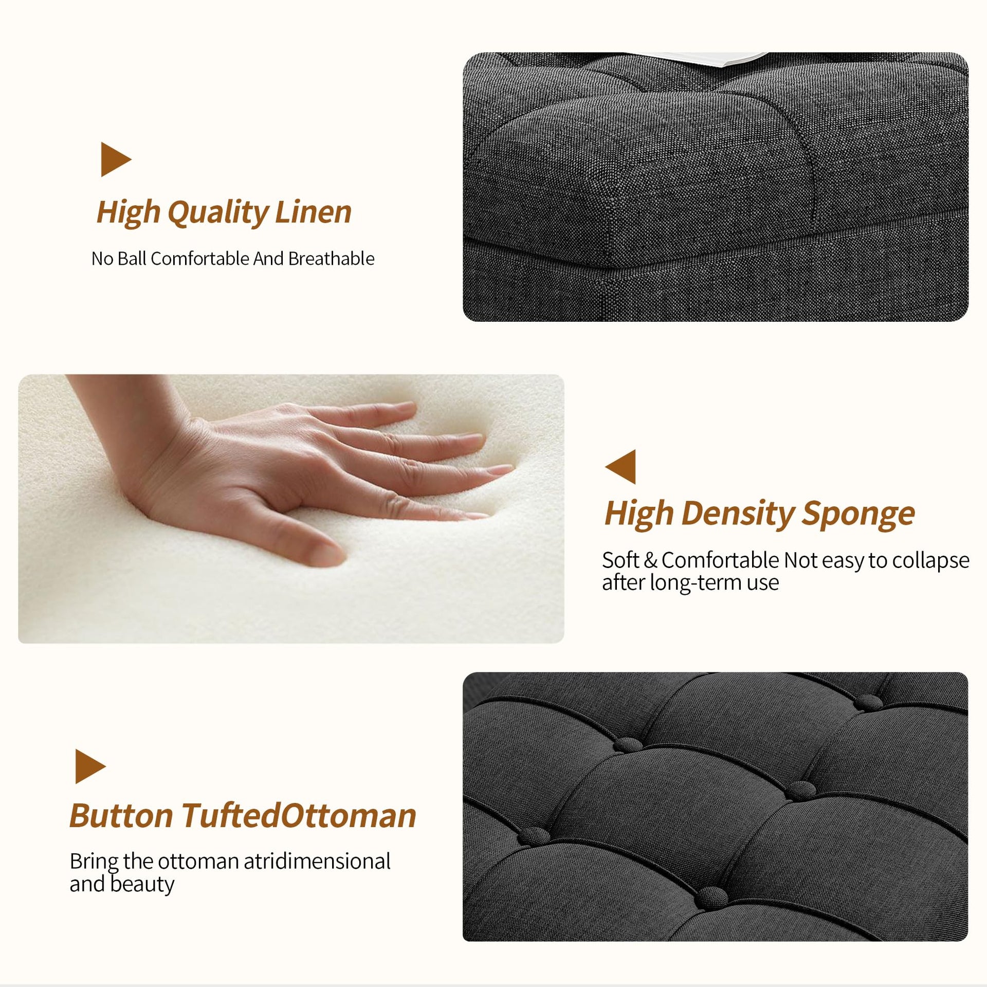 Soft Dark Grey 38" Large Storage Ottoman Bench with Hinged Lid and Footrest