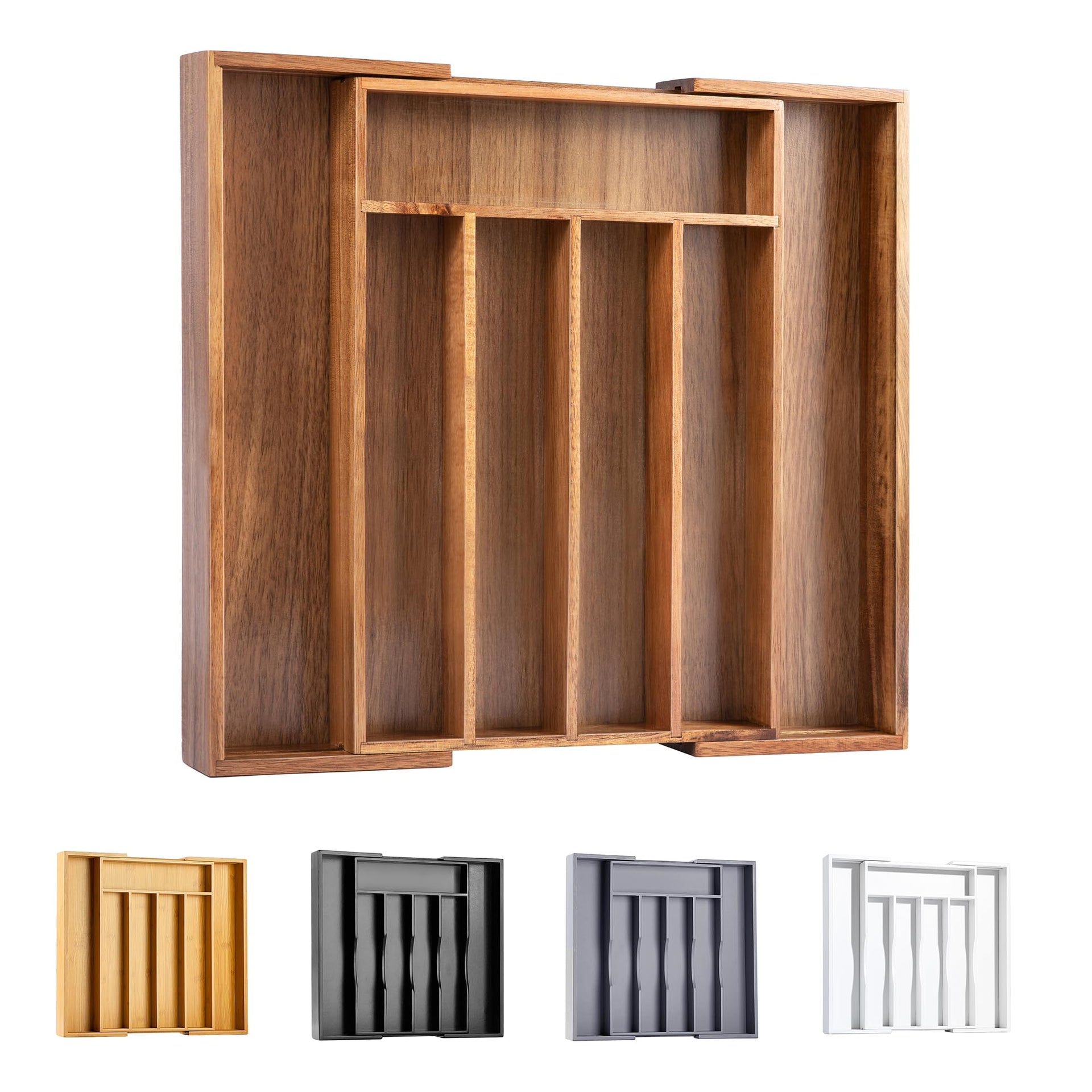 Acacia Silverware Organizer Kitchen Drawer Organizer Expandable Bamboo Utensil Holder Cutlery Tray for Kitchen Utensil and Flatware Bedroom Office