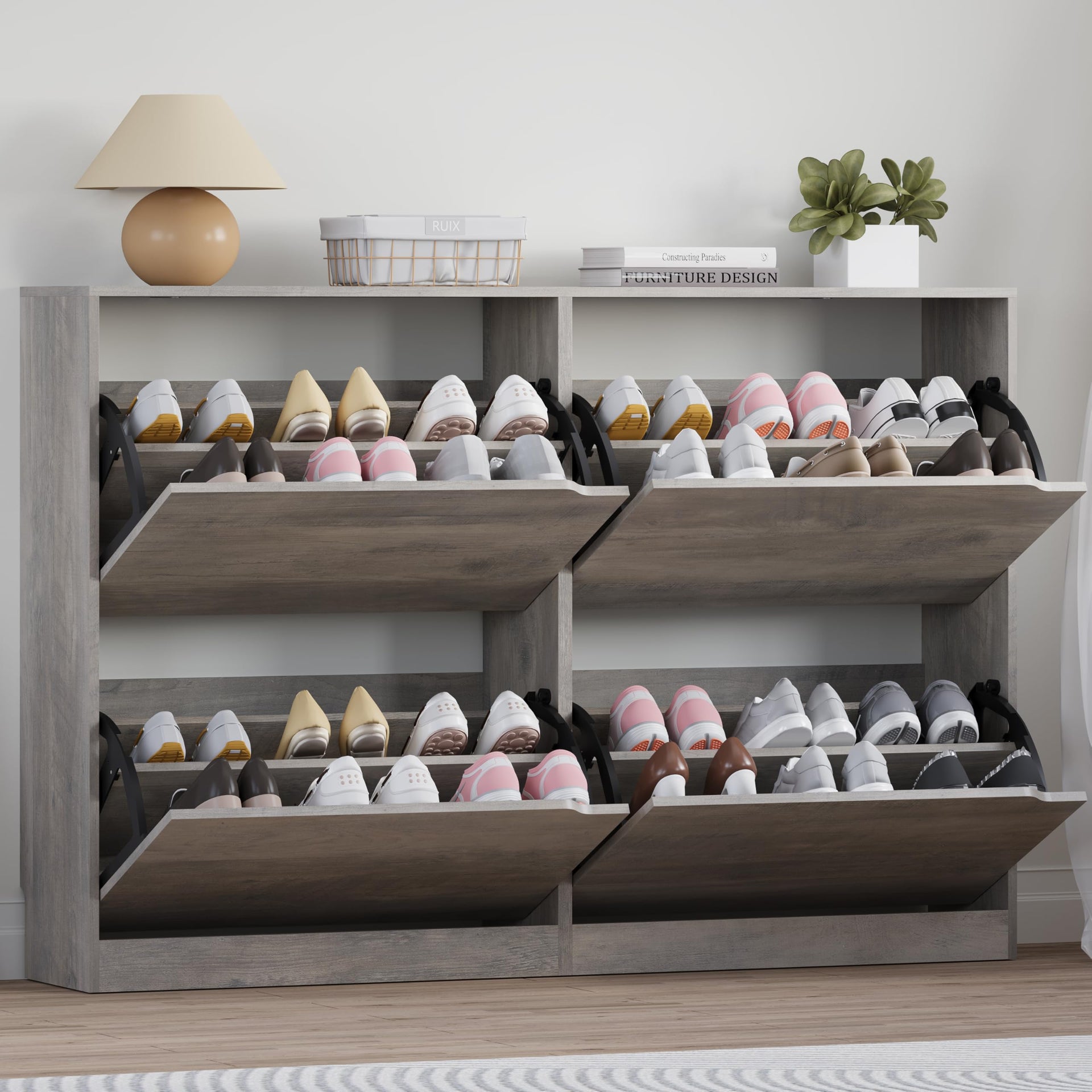 Shoe Cabinet with 4 Flip Drawers