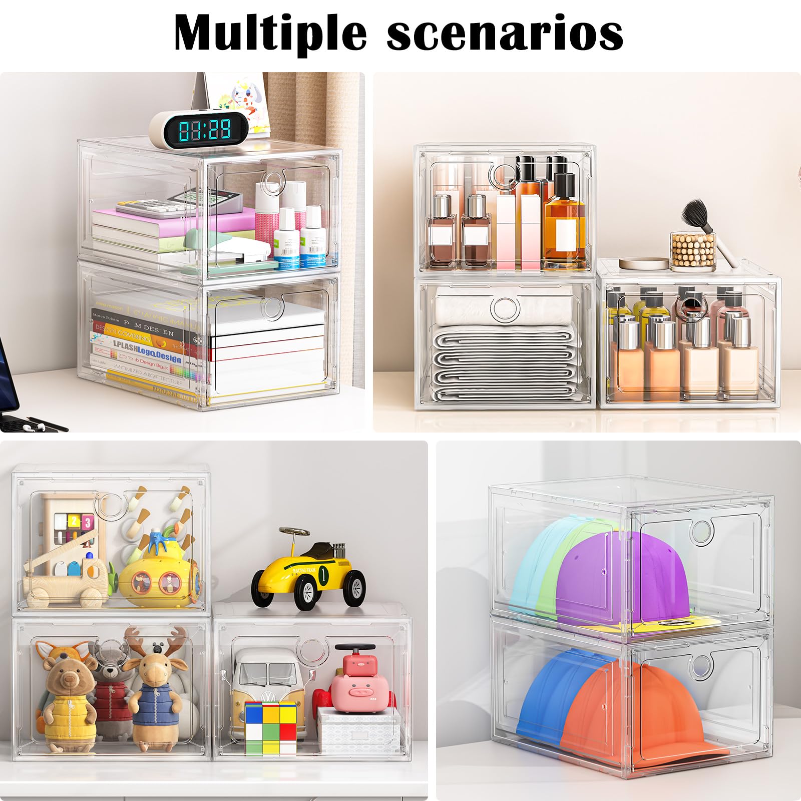 6 Pack Clear Shoe Storage Boxes Magnetic Stackable (6 Count)