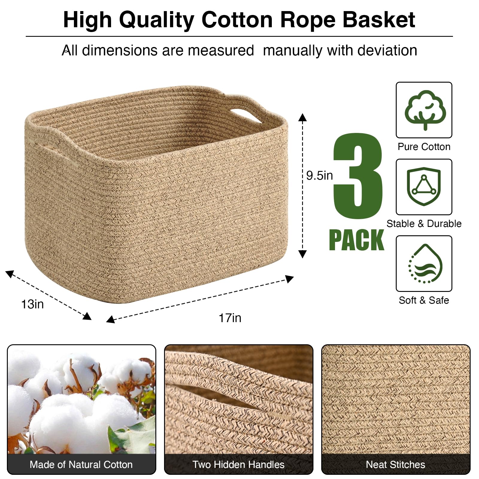 Large Storage Baskets for Organizing Shelves (3 Count)