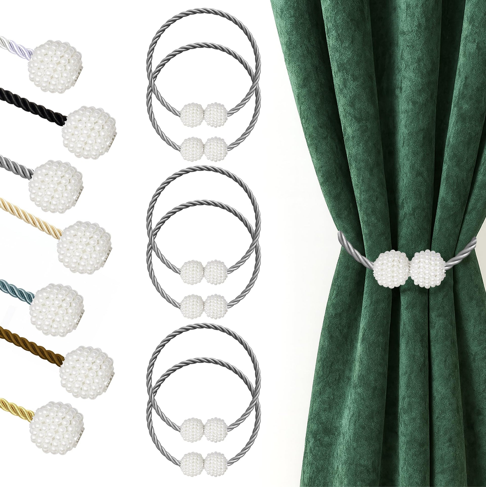 Magnetic Curtain Tiebacks Grey 6pcs (6 Count)
