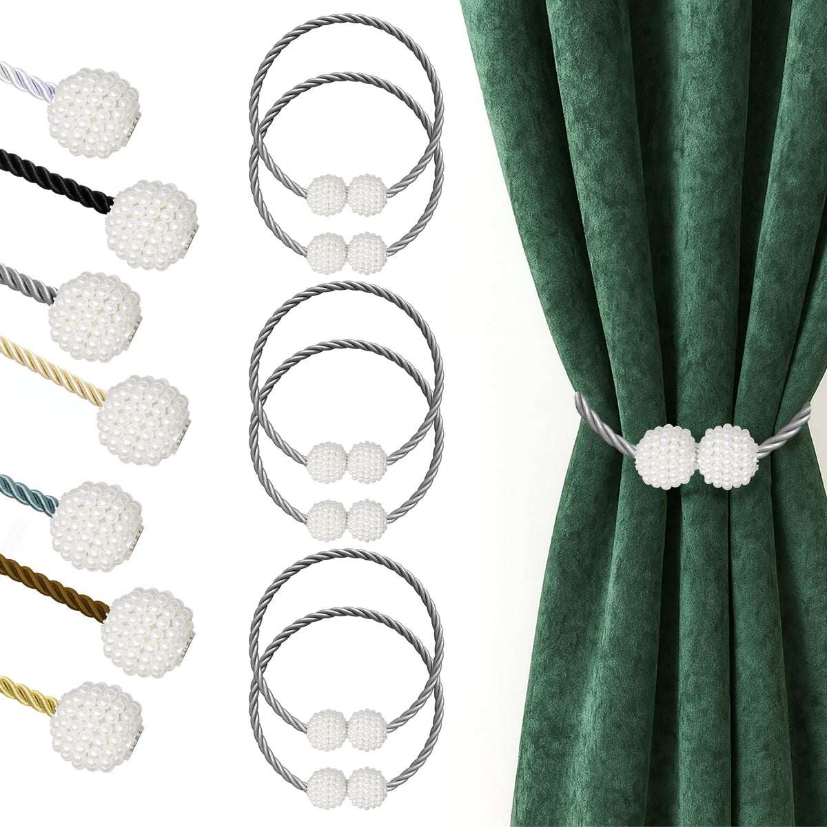 Magnetic Curtain Tiebacks Grey 6pcs (6 Count)