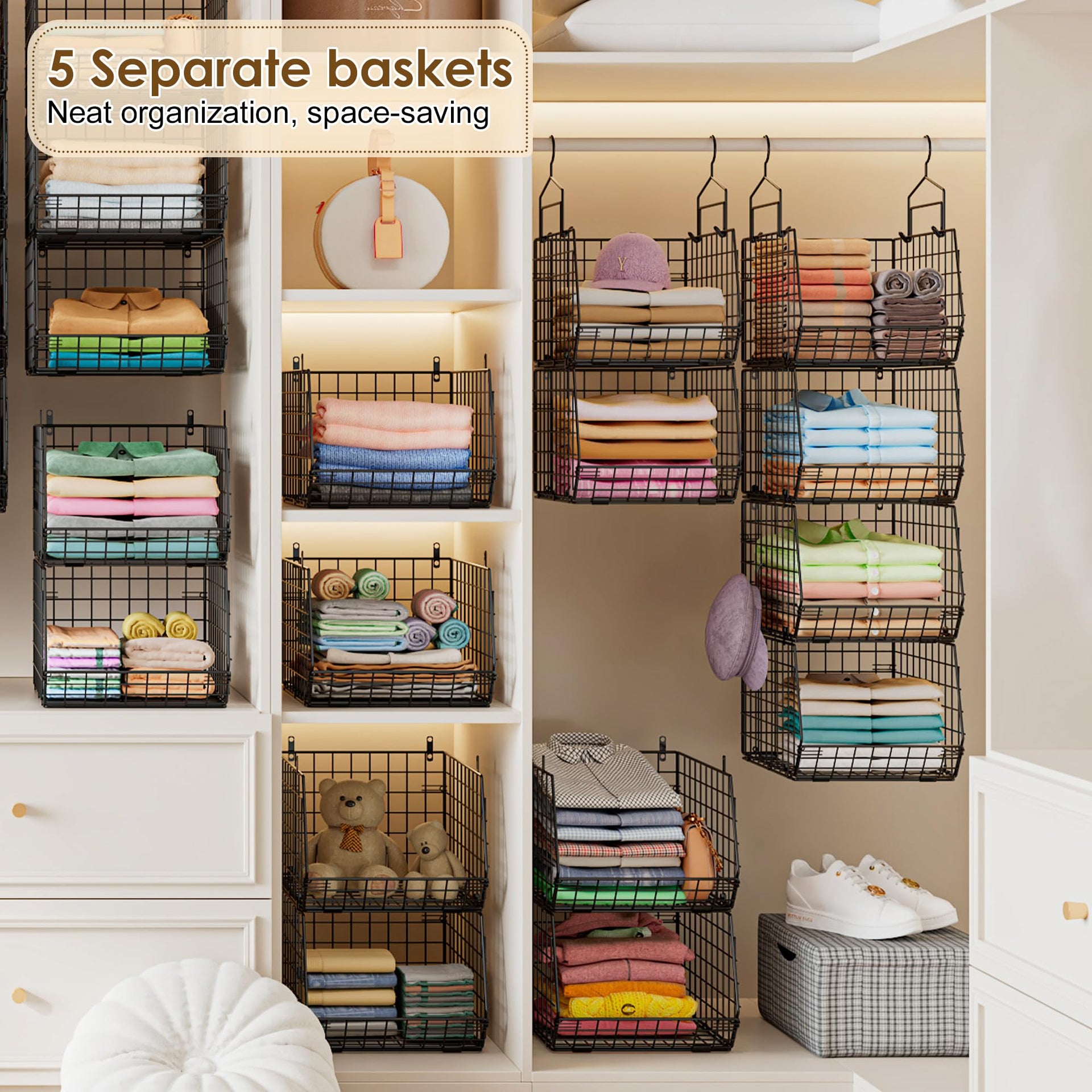 Capacity Upgrade Edition Deeper 4'' 5 Tier Foldable Hanging Closet Organizer and Storage