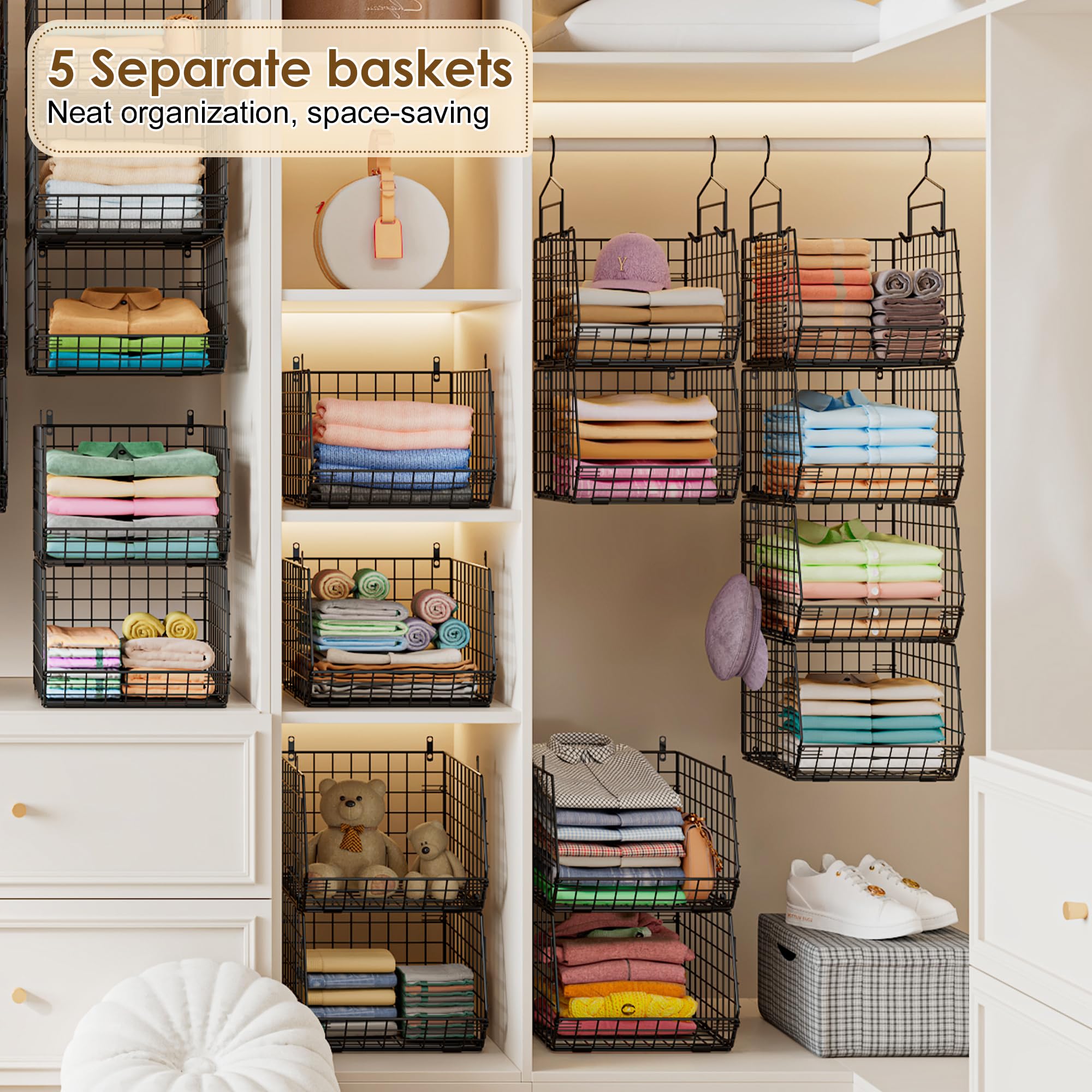 Capacity Upgrade Edition Deeper 4'' 5 Tier Foldable Hanging Closet Organizer and Storage