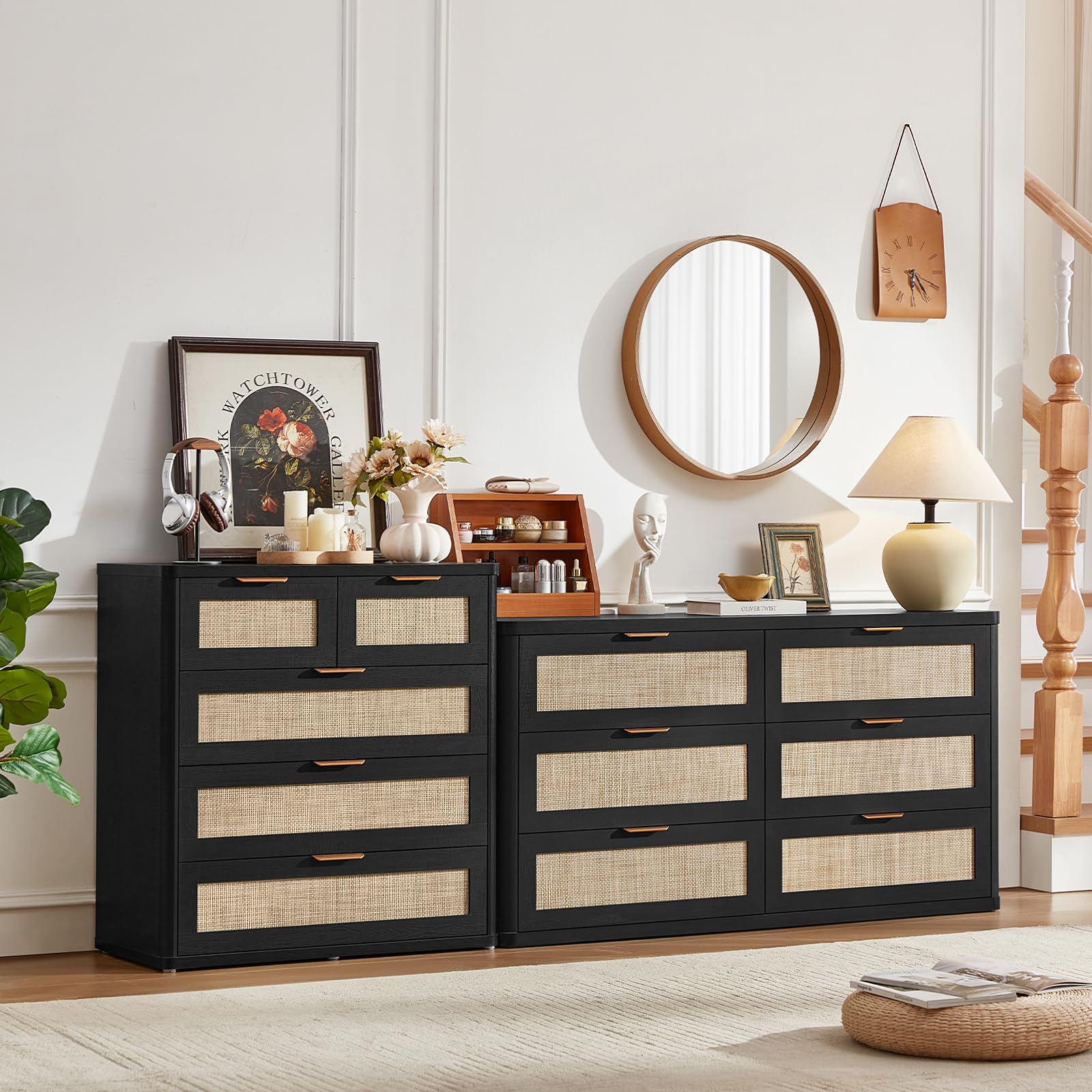 Rattan Dresser for Bedroom Set of 2