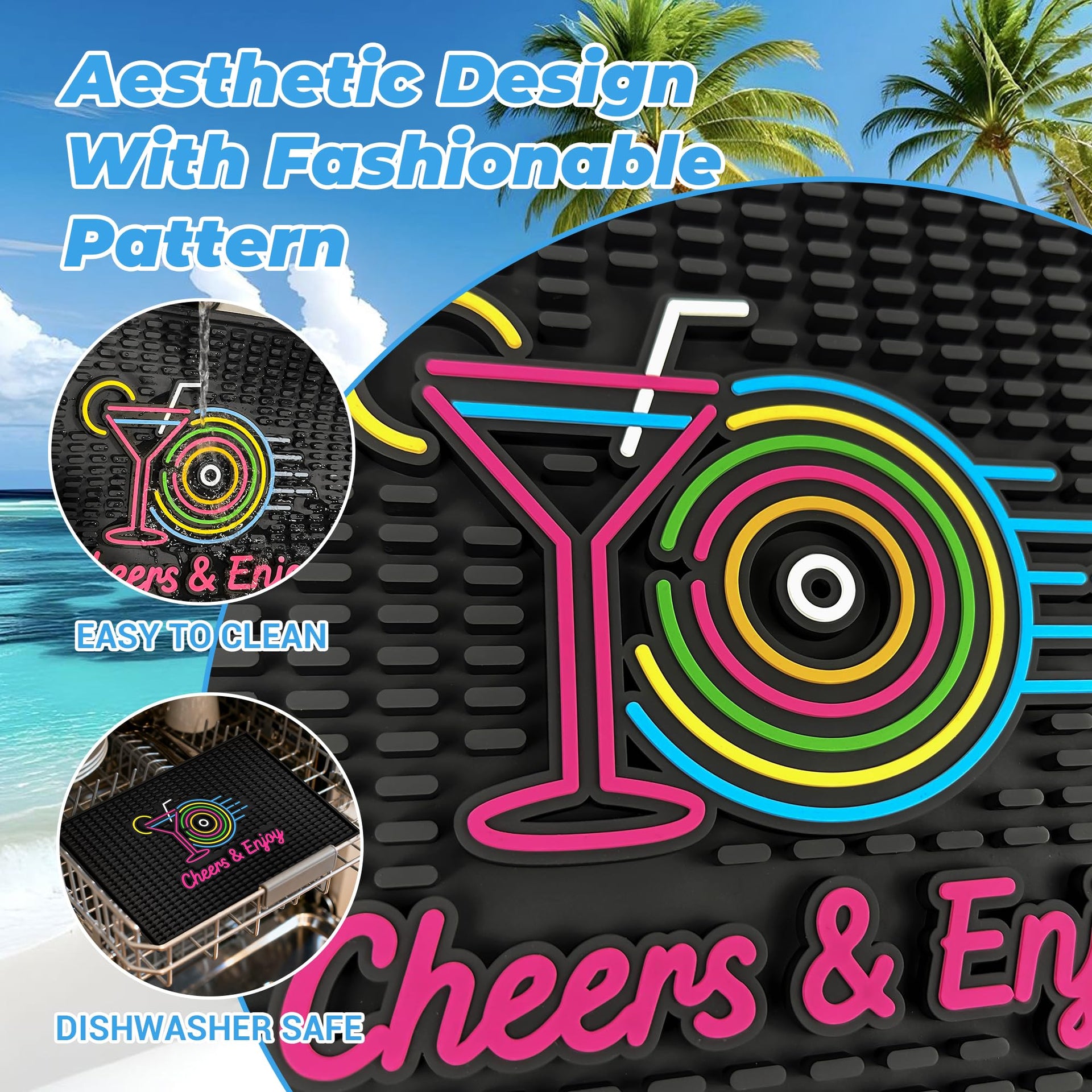 Neon Tiki Black Bar Mat 18 x 12 Inch