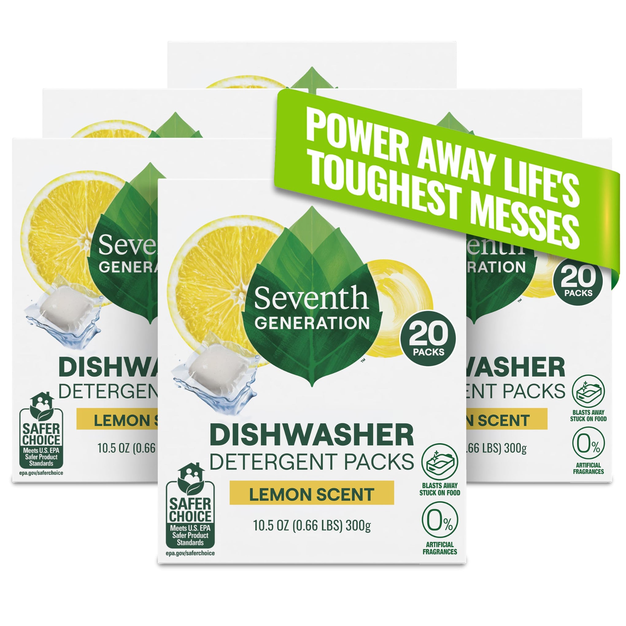 Dishwasher Detergent Packs Lemon scent Pack of 6 for sparkling dishes Dishwasher tabs (120 Count)