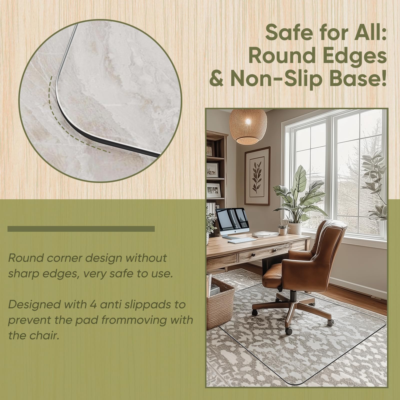 29"x42" Tempered Glass Chair Mat for Carpet & Hardwood Floors