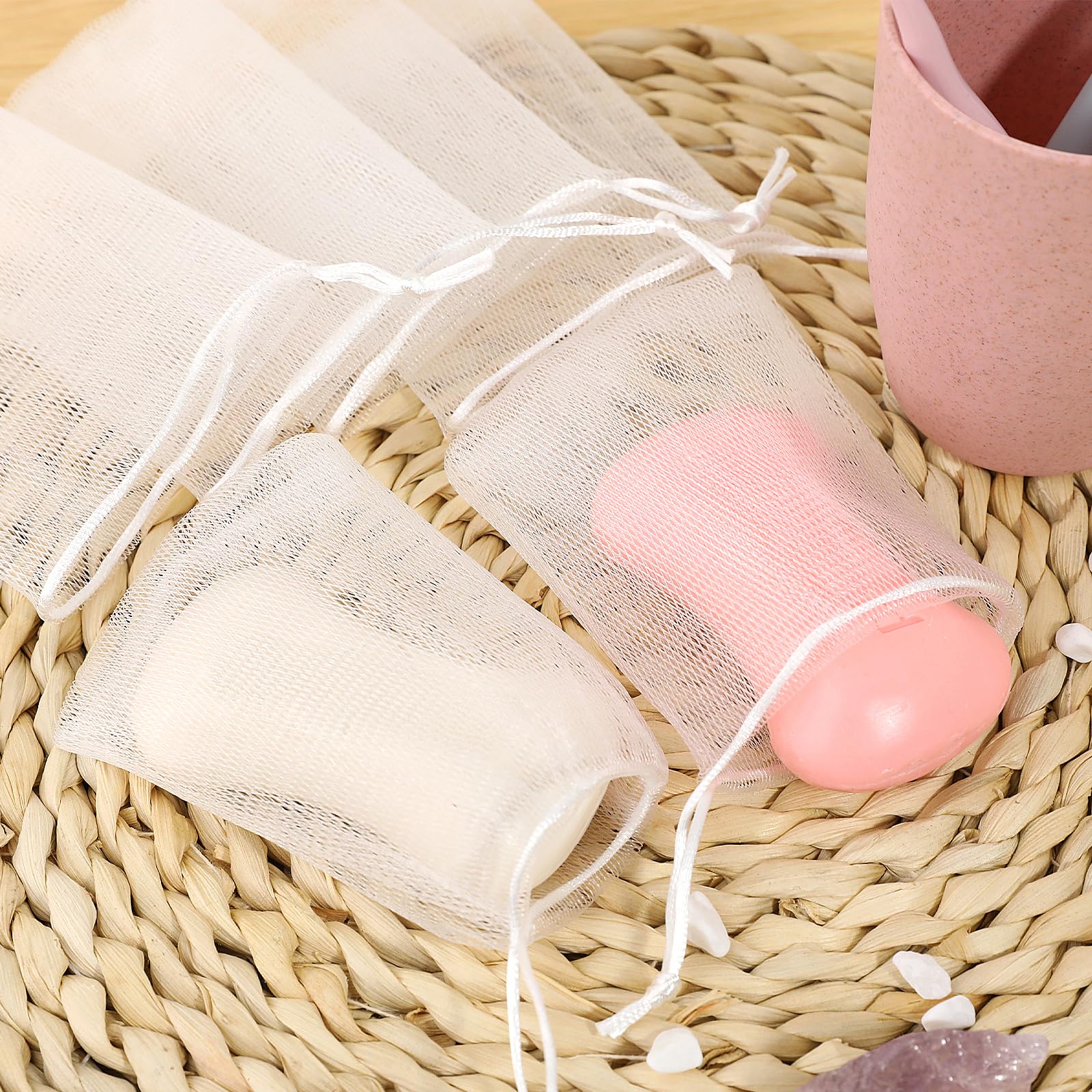 20 PCS Exfoliating Mesh Soap Saver Pouch Bag Mesh Soap Bag Handmade Soaps Bubble Meshs Net Bags with Drawstring Meshs Foaming Net Soaps Sack Bags for Bath & Shower (20 Count)