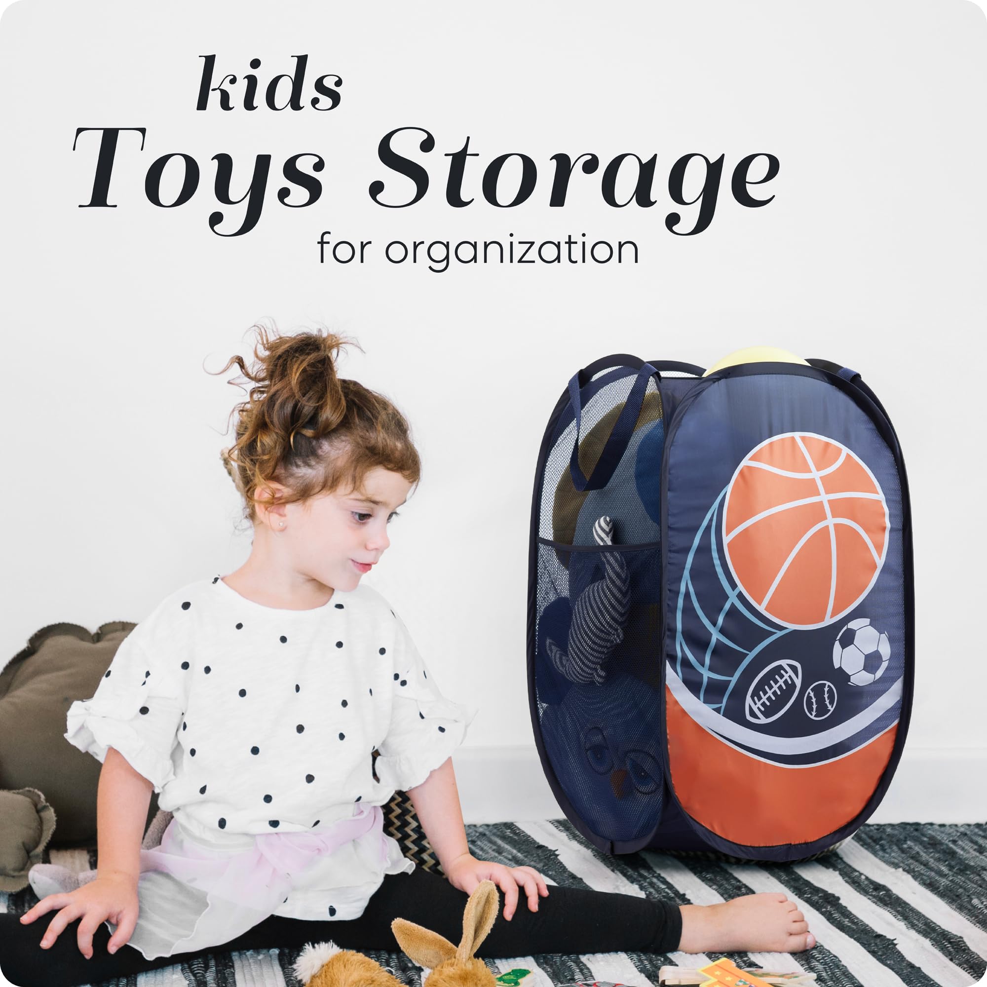 Collapsible Mesh Pop Up Laundry Hamper with Side Pocket