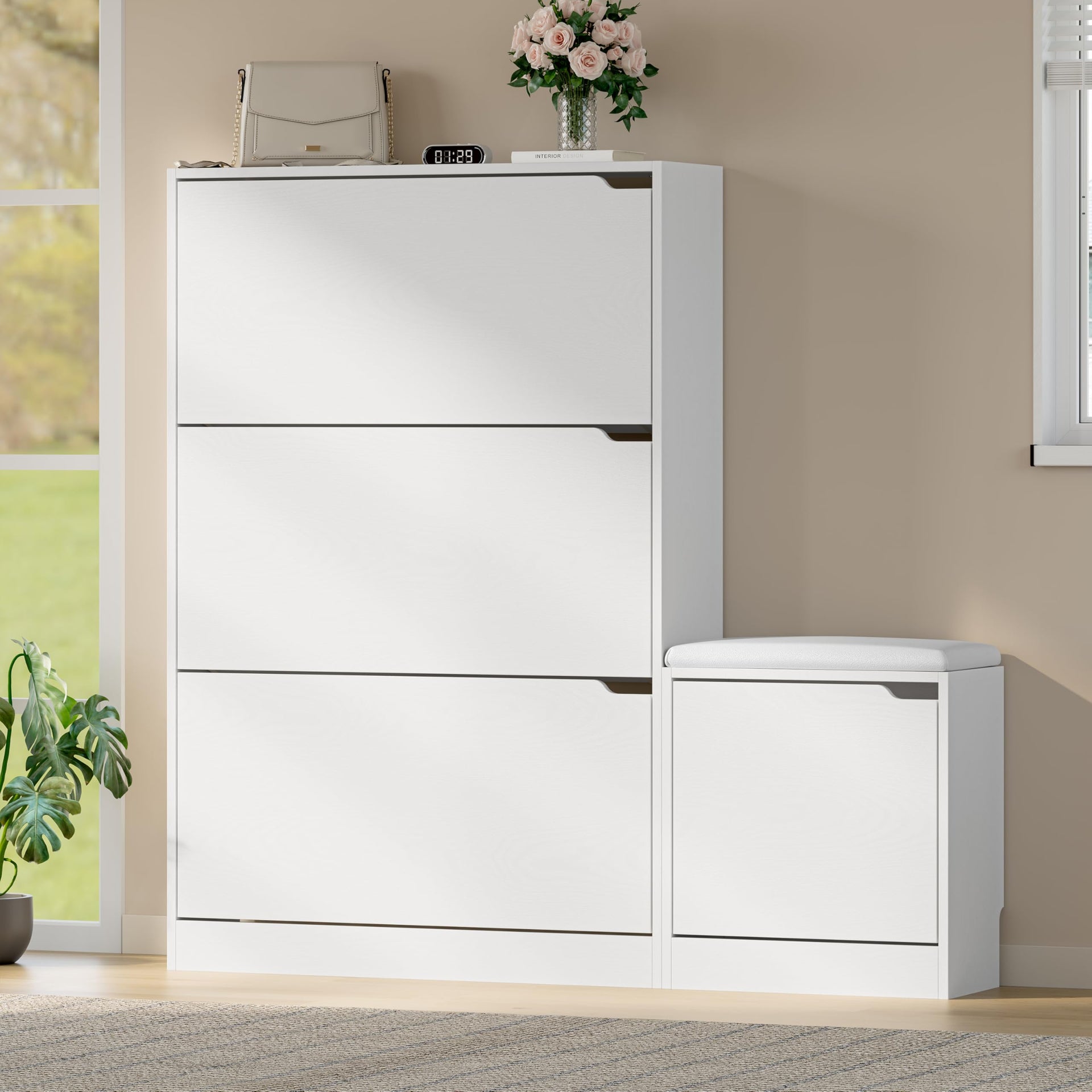 Shoe Cabinet with Bench and 3 Flip Drawers