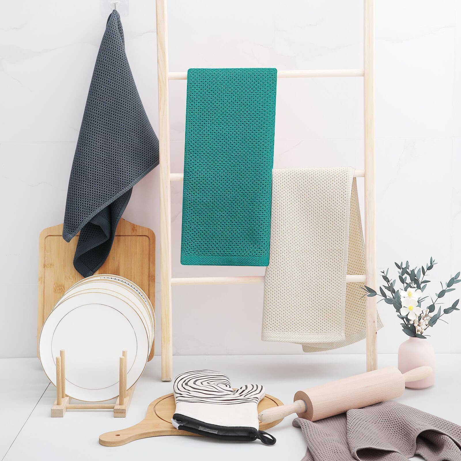 100% Cotton Waffle Weave Kitchen Dish Towels 8 (8 Count)