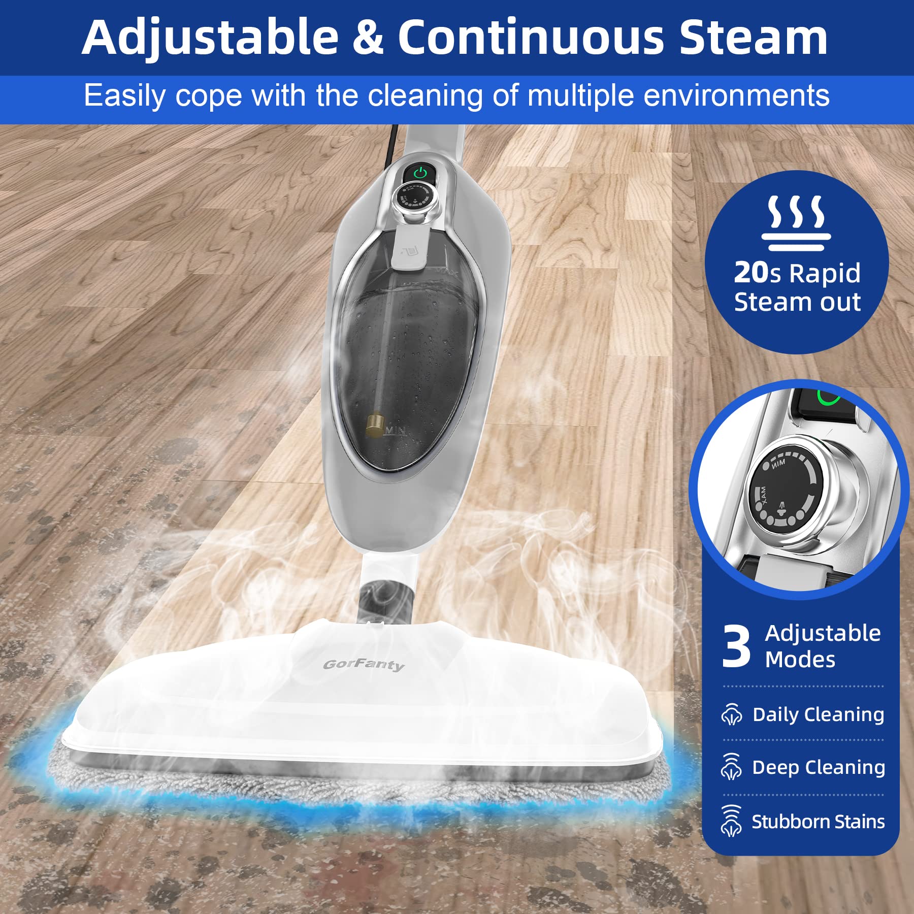 Steam Mop - 10-in-1 MultiPurpose Handheld Steam Cleaner Detachable Floor Steamer for Hardwood/Tile/Laminate Floors Carpet with 11 Accessories for Whole Home Use