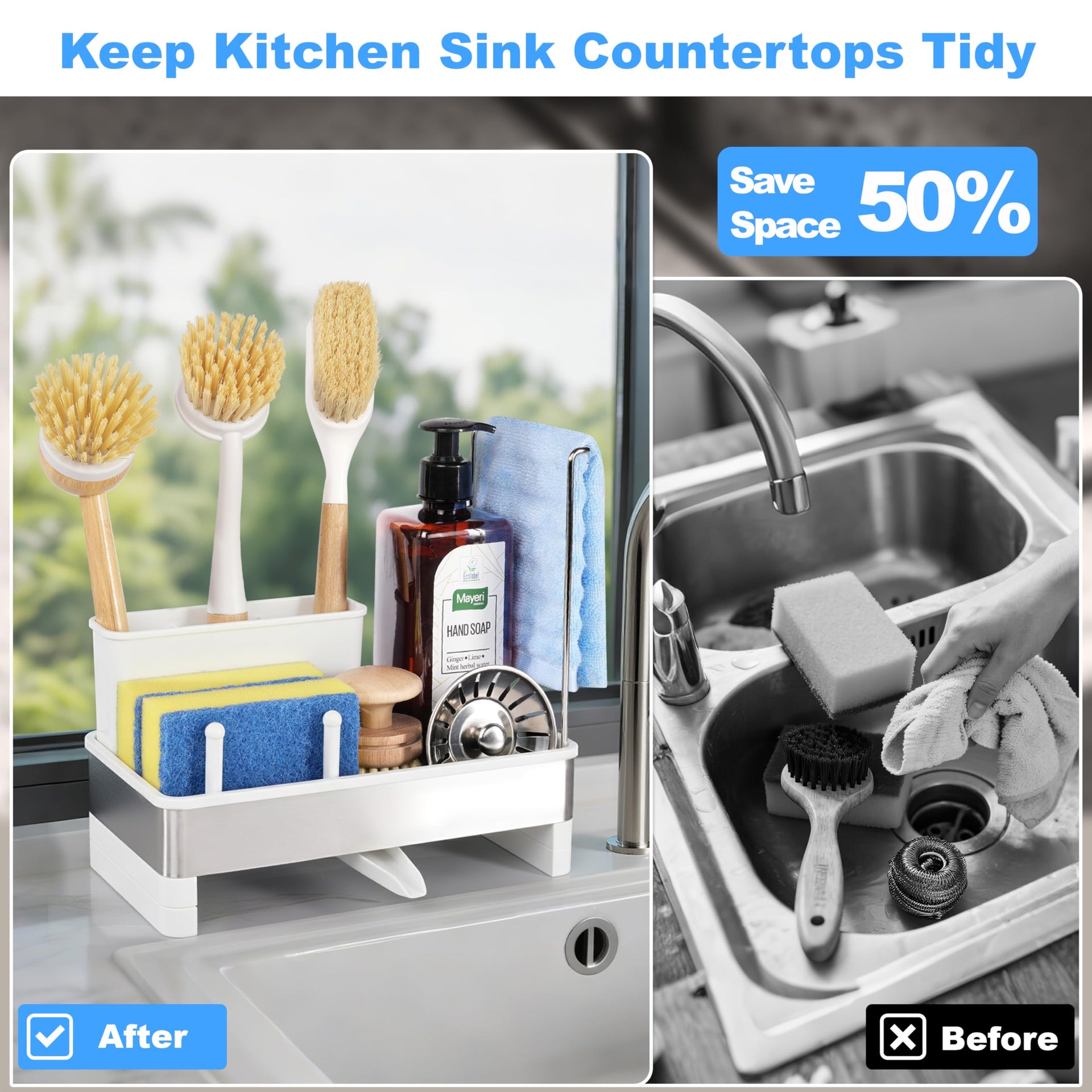 Sponge Holder for Kitchen Sink Caddy Organizer